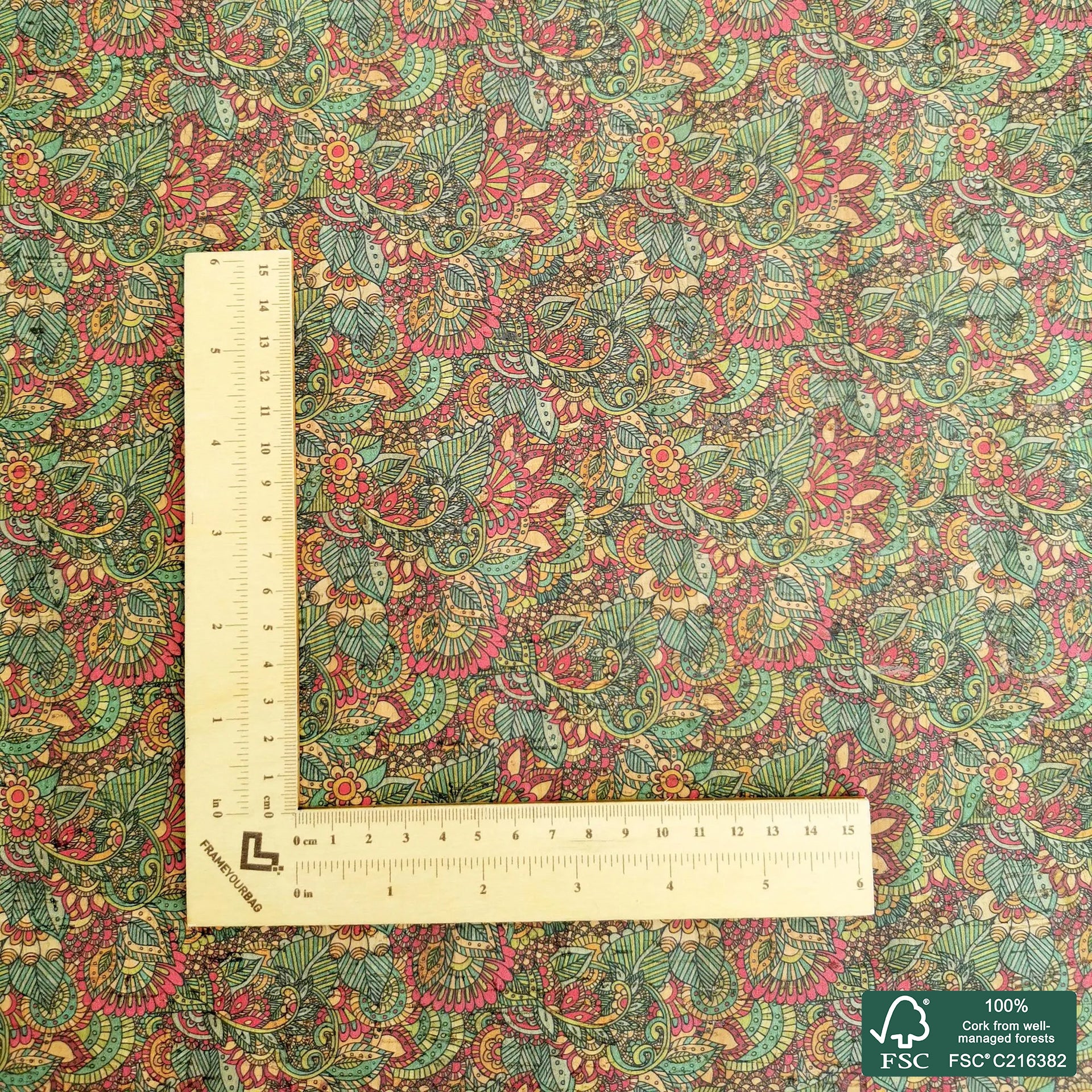 Flowers printed pattern on natural cork fabric (471)
