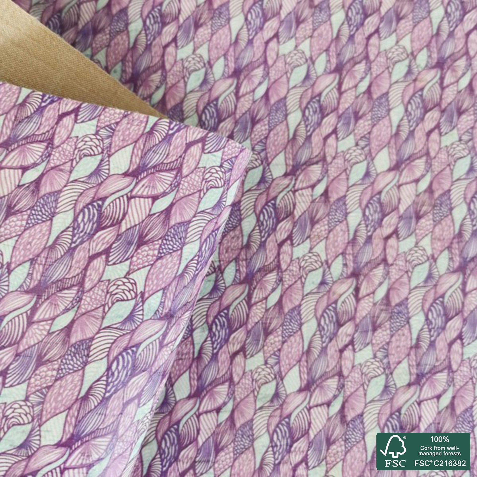 Abstract printed pattern on white cork fabric (472)