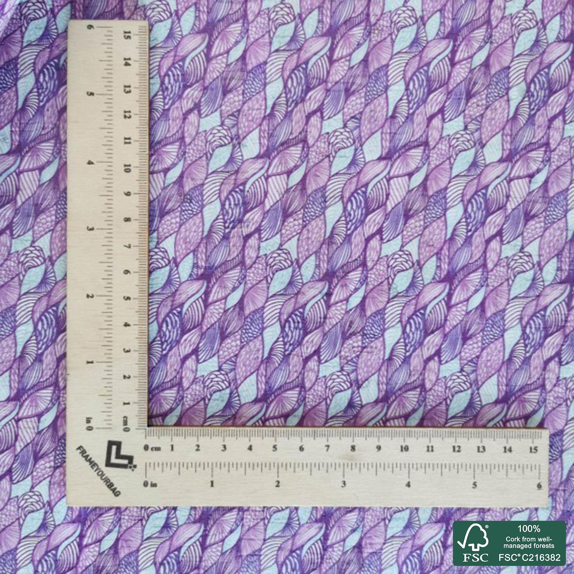 Abstract printed pattern on white cork fabric (472)