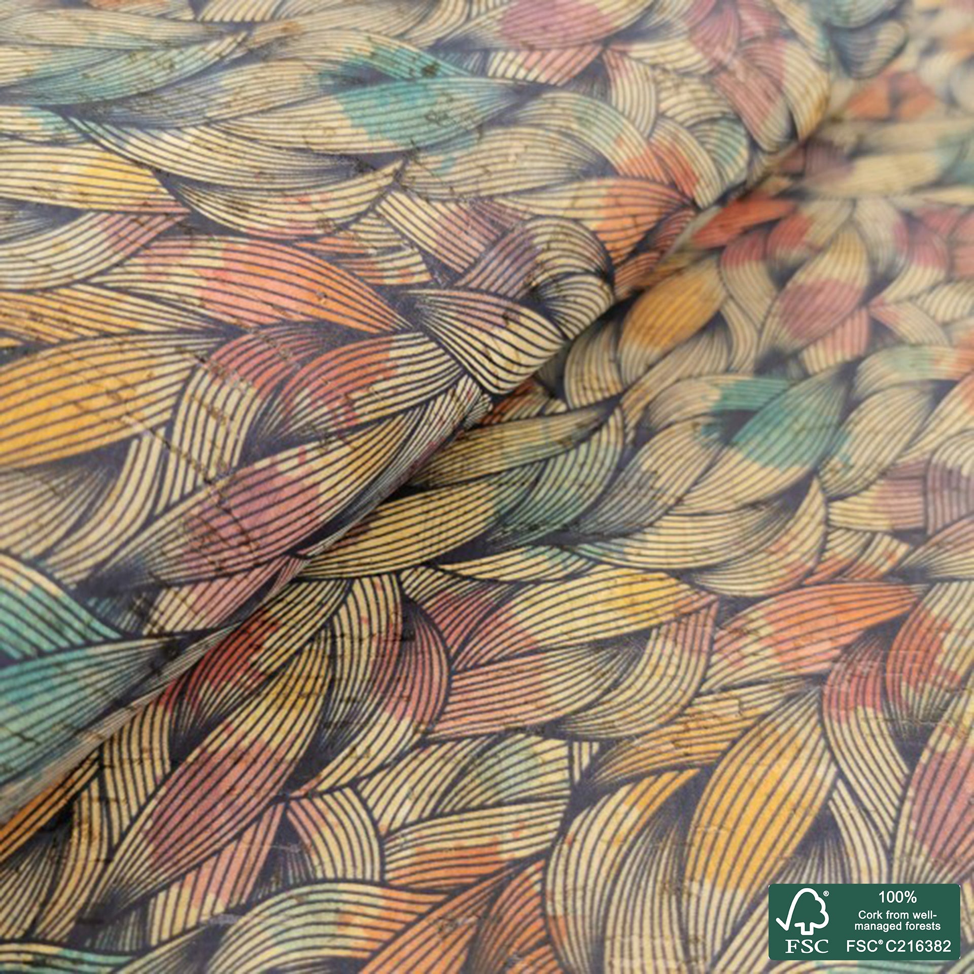 Abstract printed pattern on natural cork fabric (473)