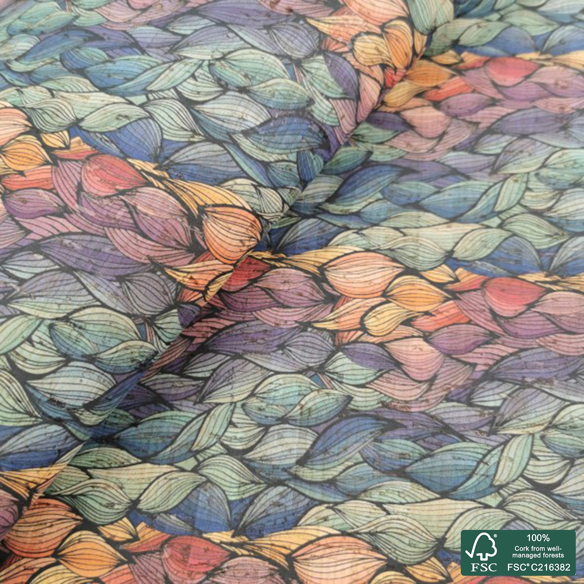 Abstract printed pattern on natural cork fabric (474)