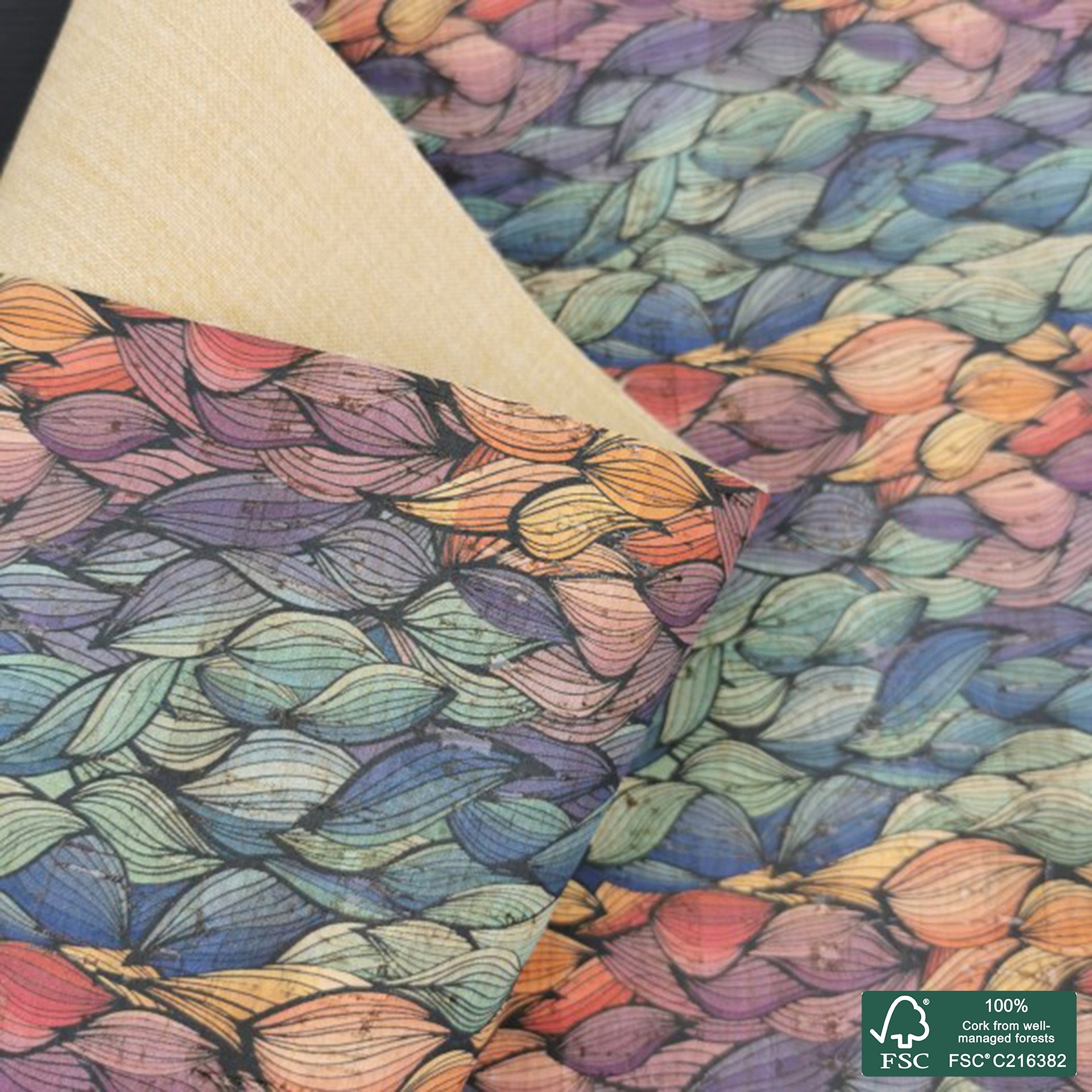 Abstract printed pattern on natural cork fabric (474)