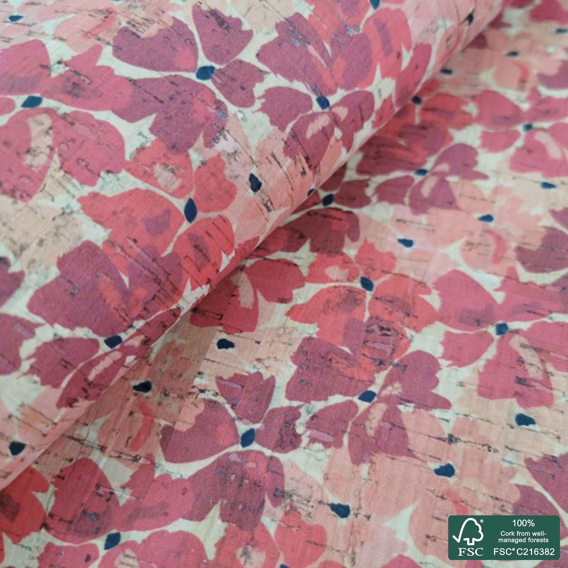 Flowers printed pattern on natural cork fabric (478)