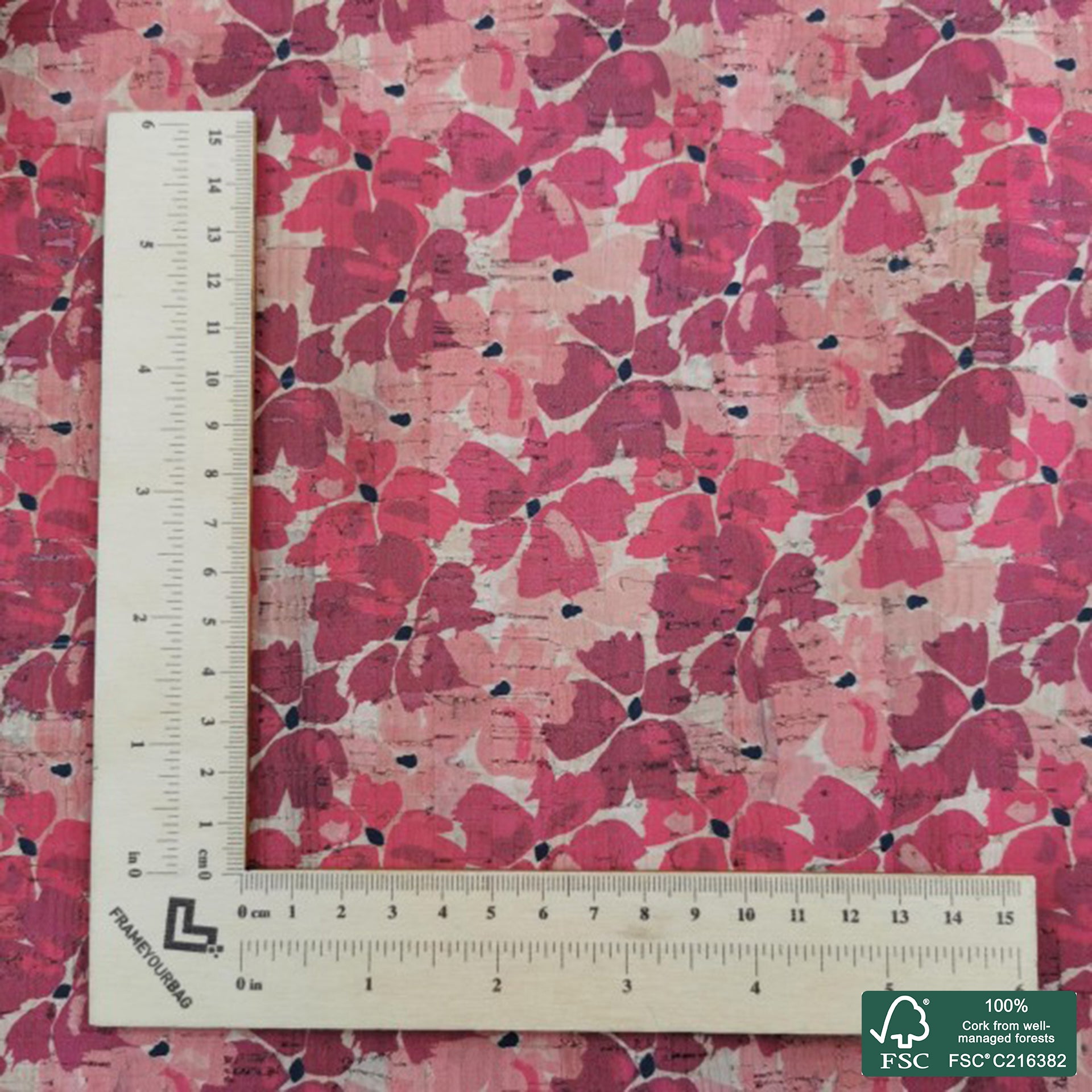 Flowers printed pattern on natural cork fabric (478)