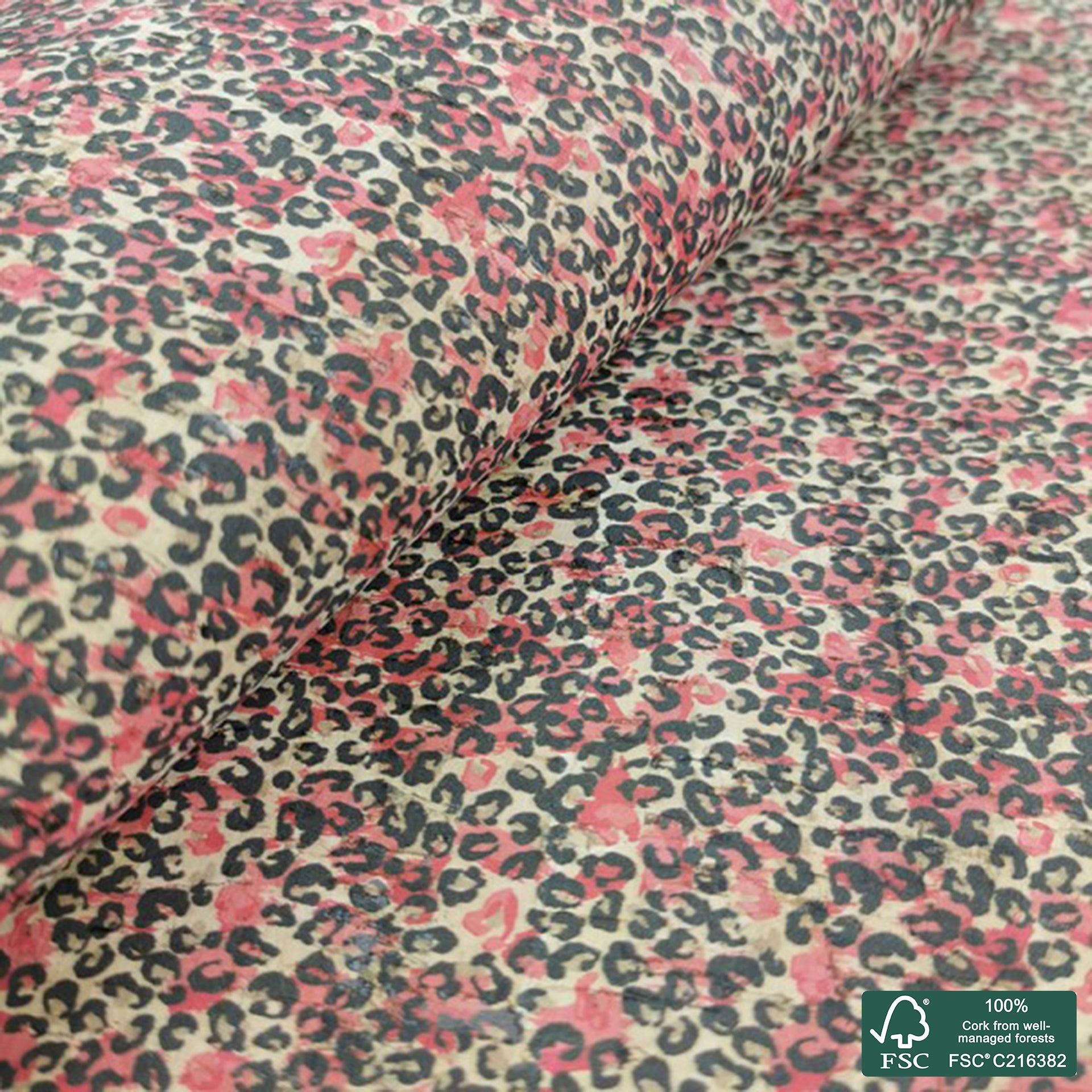 Leopard printed pattern on natural cork fabric (484)