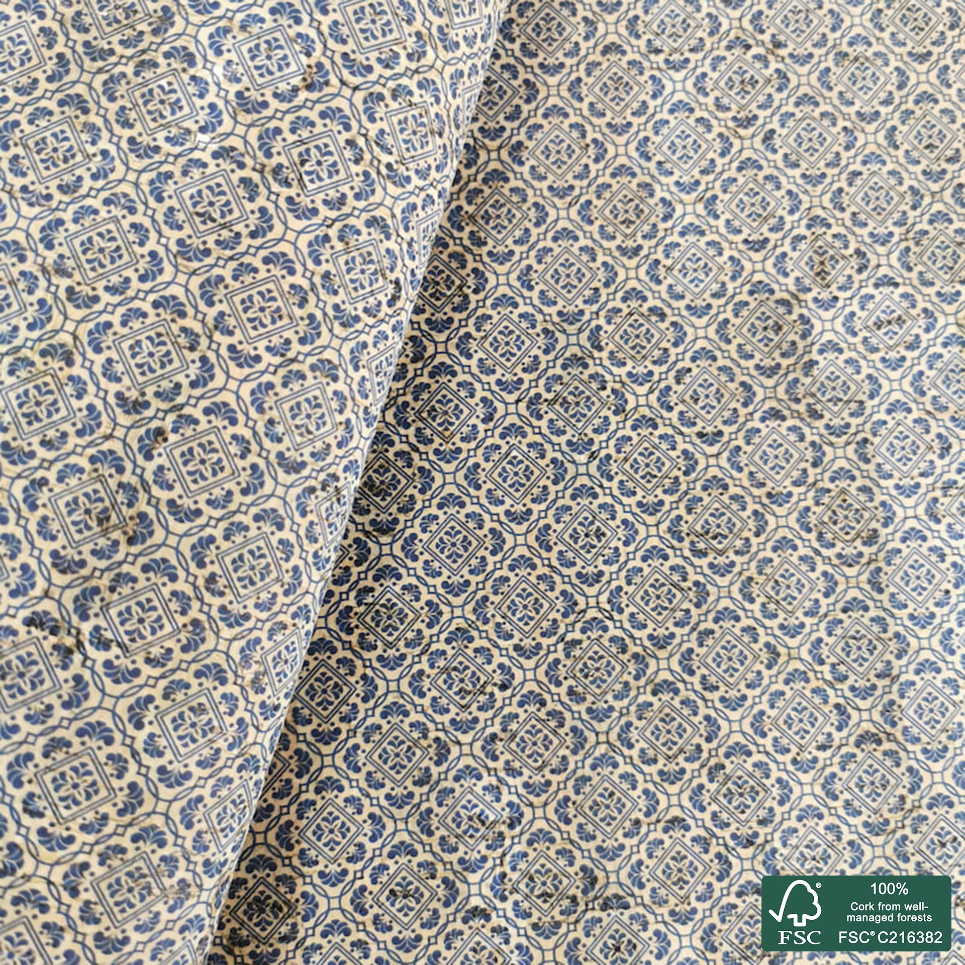 Tiles printed pattern on natural cork fabric (545)