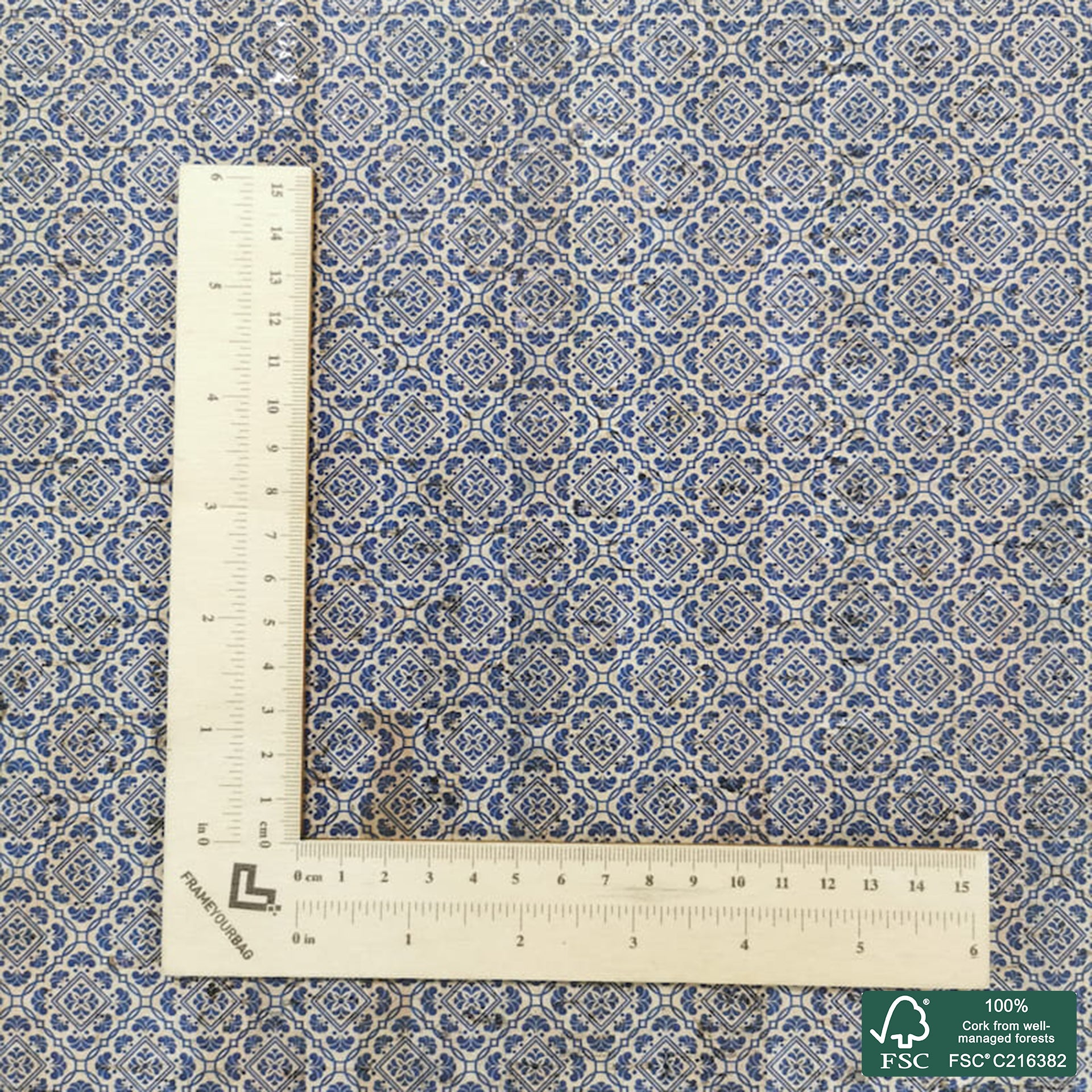 Tiles printed pattern on natural cork fabric (545)
