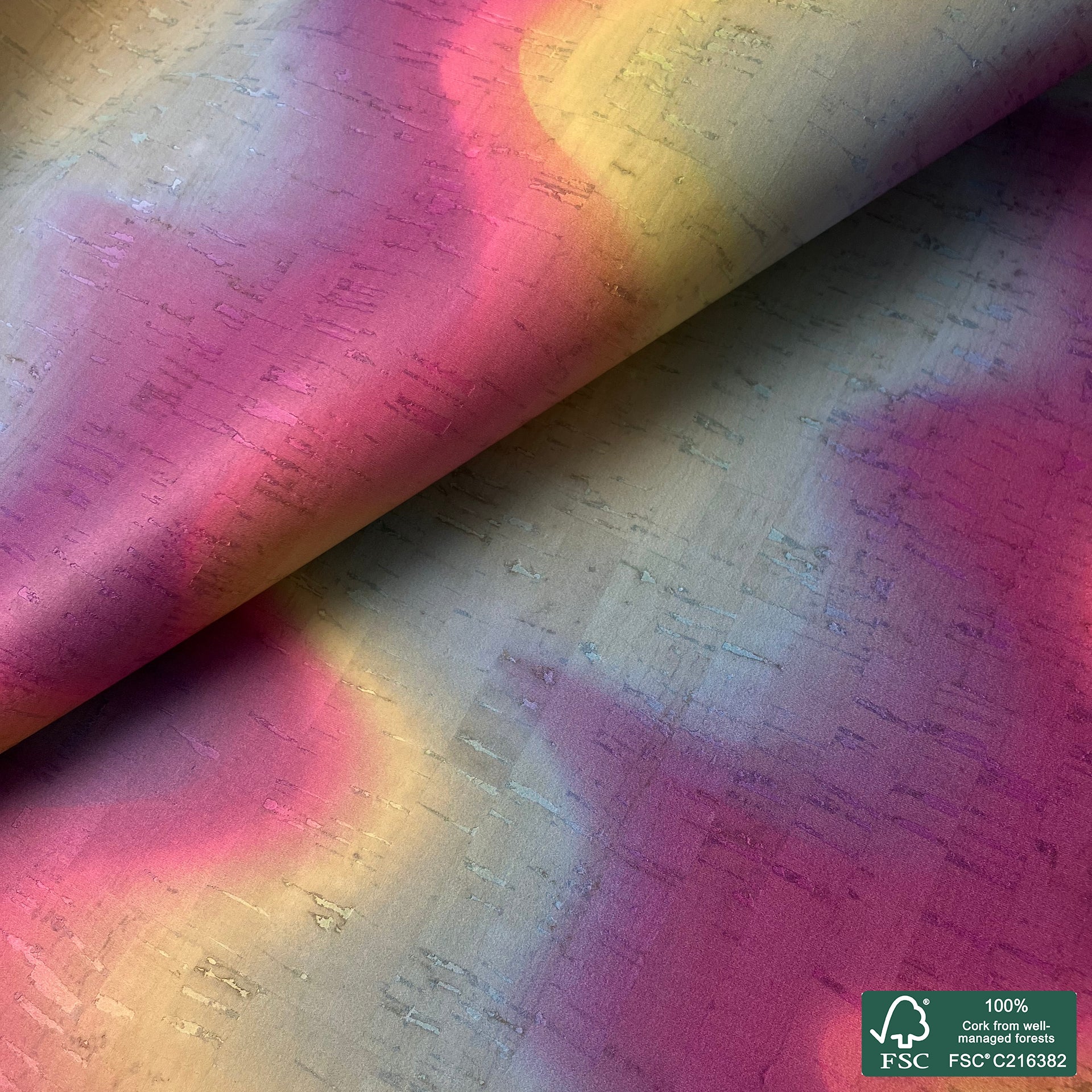 Abstract printed pattern on white cork fabric (553)