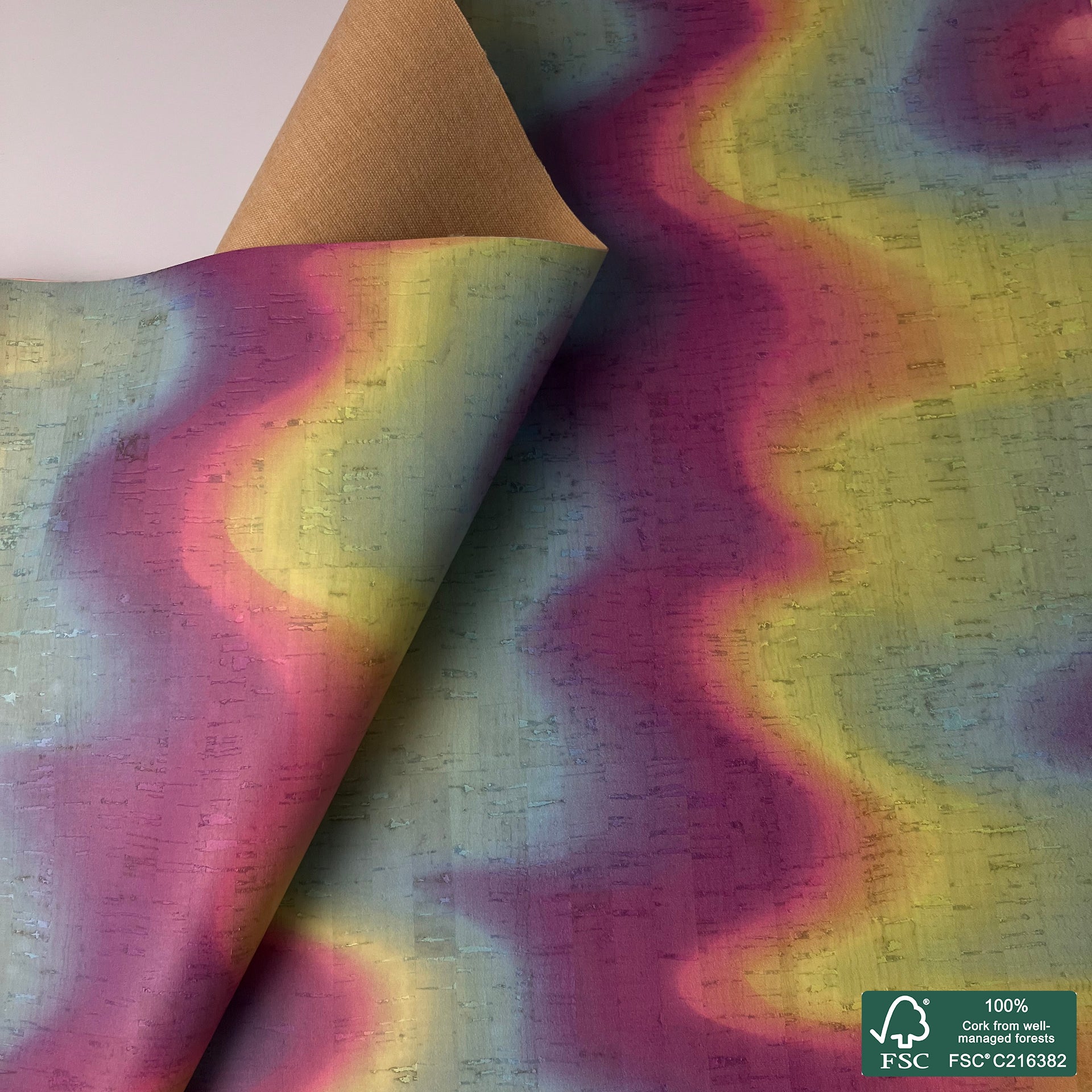 Abstract printed pattern on white cork fabric (553)