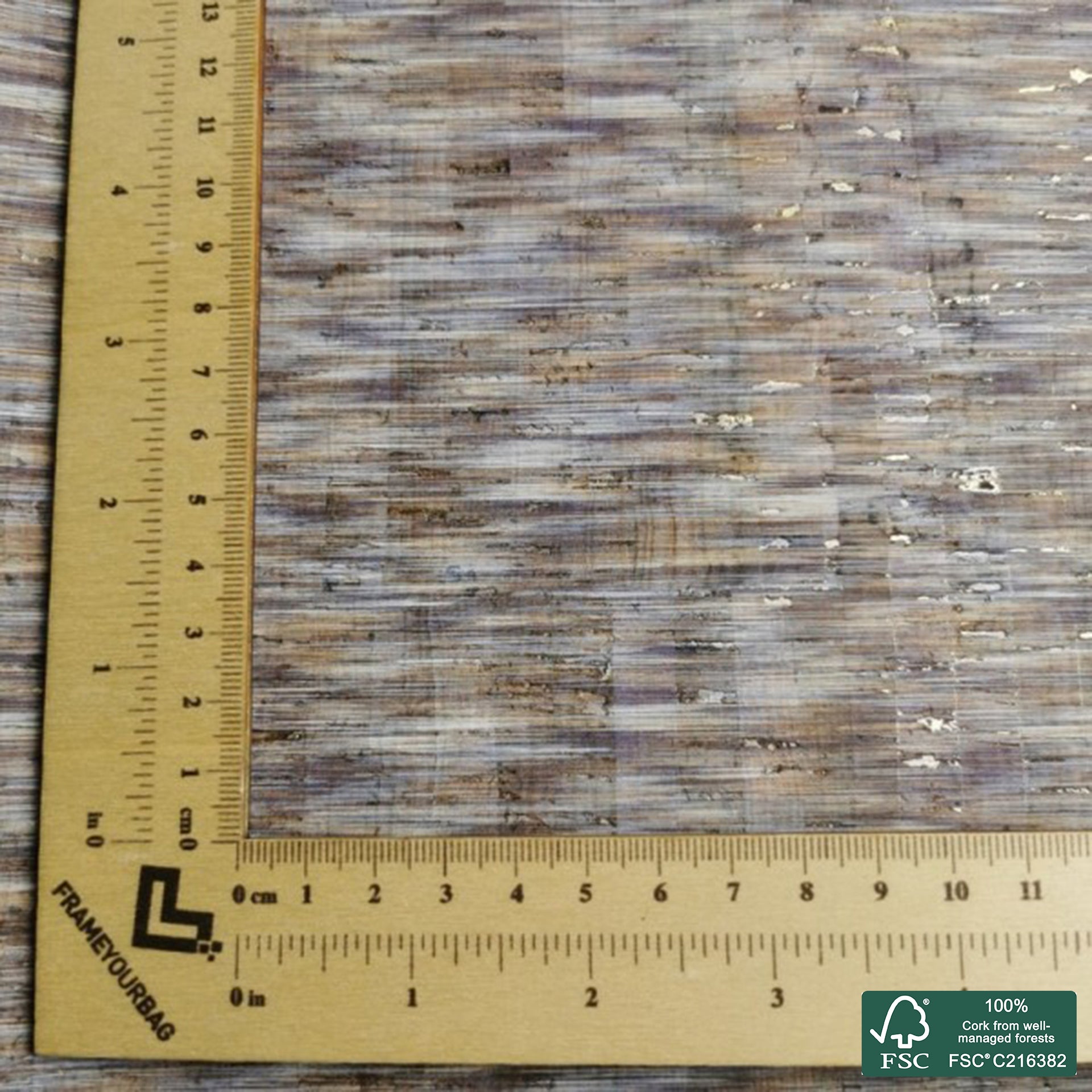Jeans printed pattern on natural cork fabric with golden flecks (181)