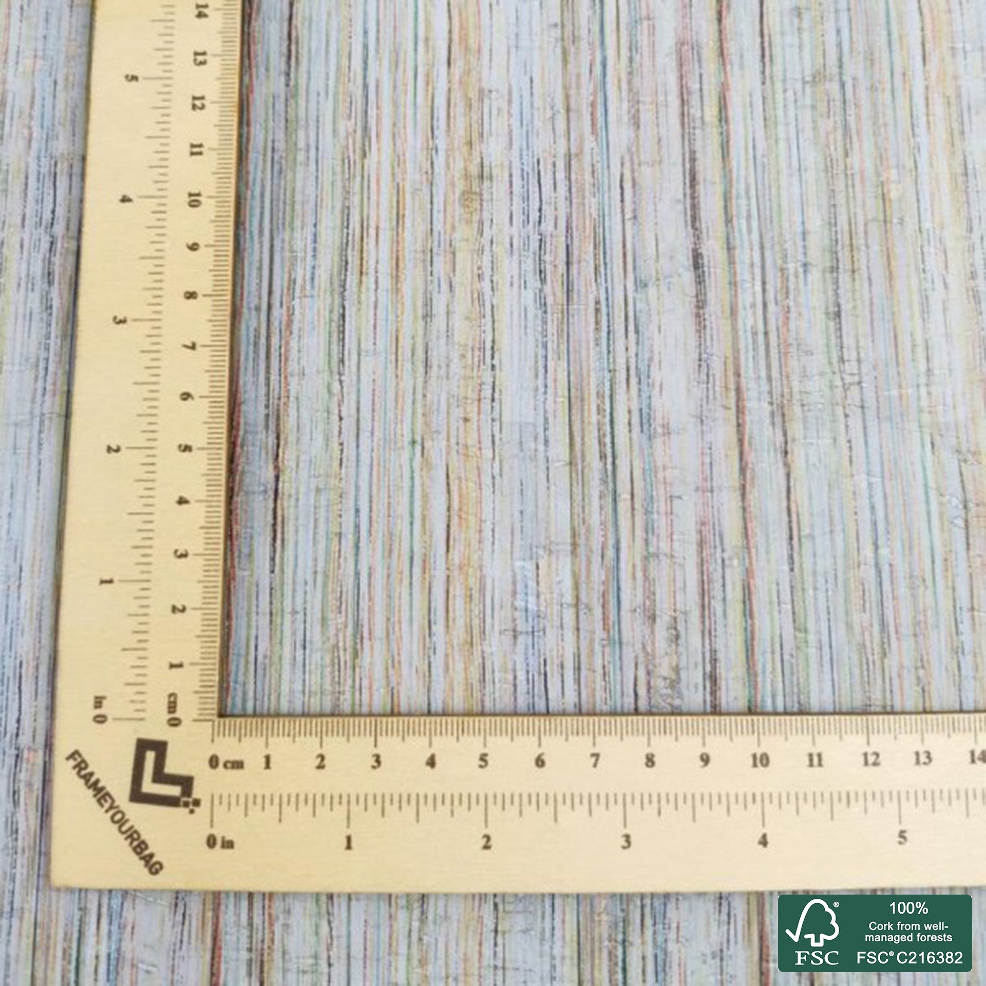 Stripes printed pattern on light gray cork fabric (444)