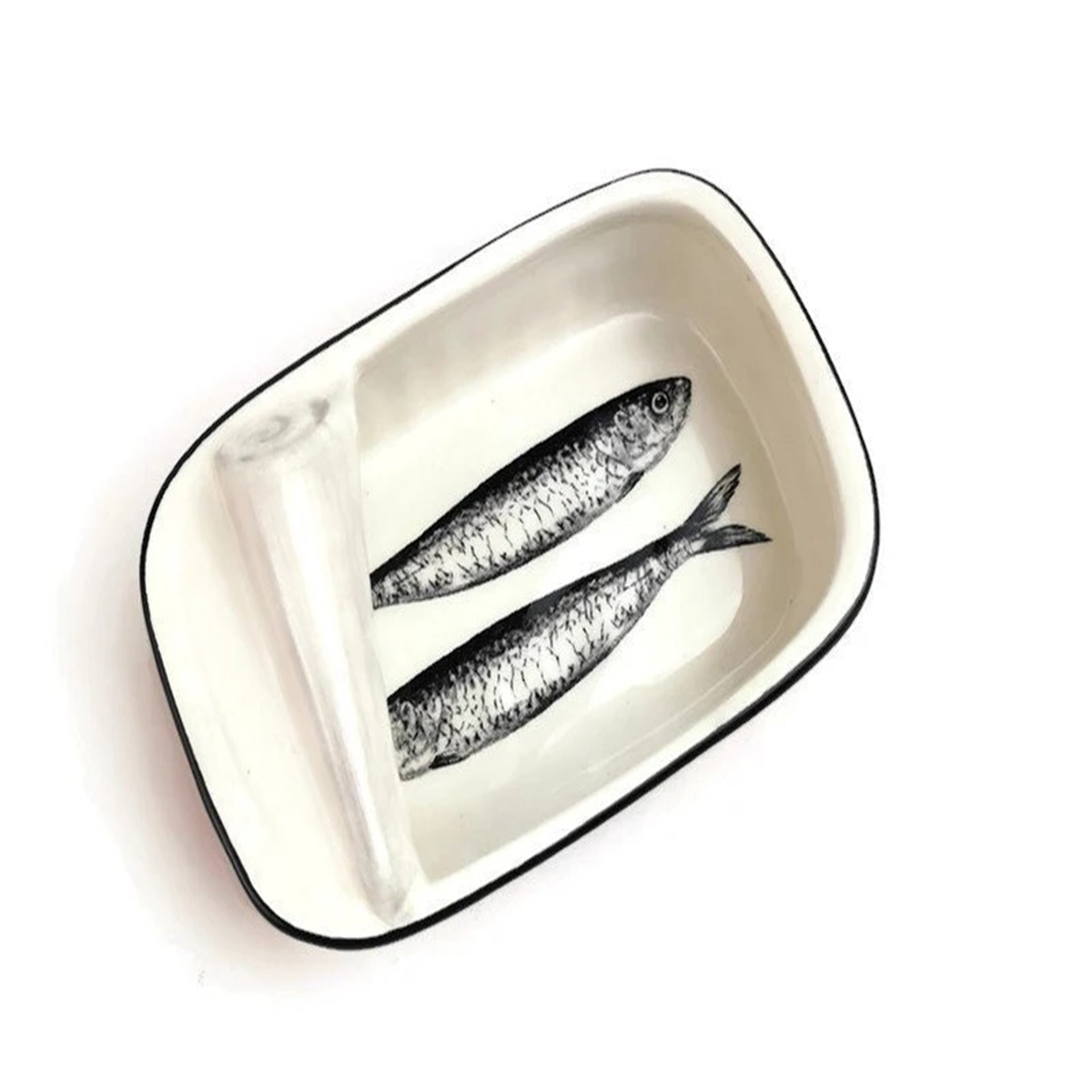 Ceramic can with sardines home decor