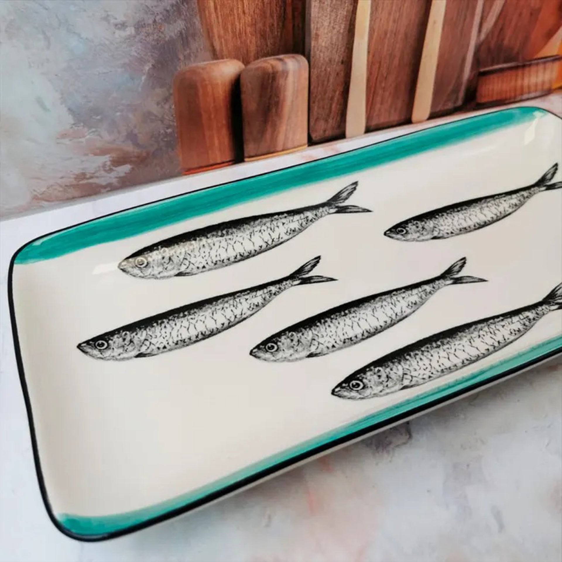 Portuguese ceramic tray with sardines