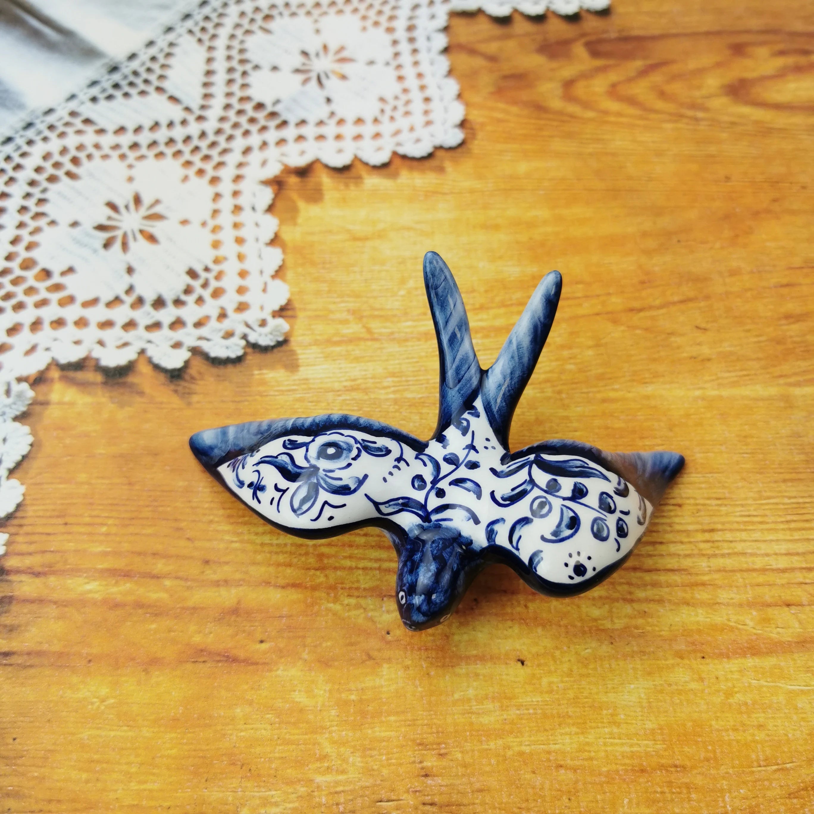 Blue ceramic handpainted swallow for wall decor