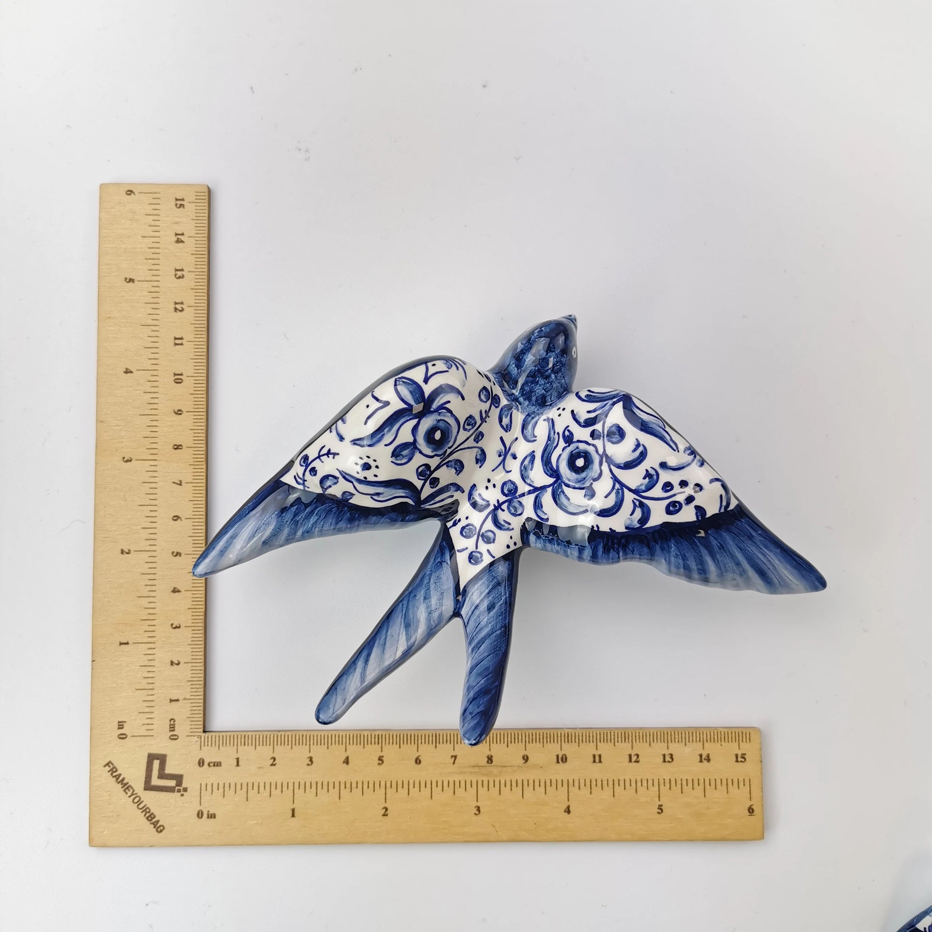 Blue ceramic handpainted swallow for wall decor