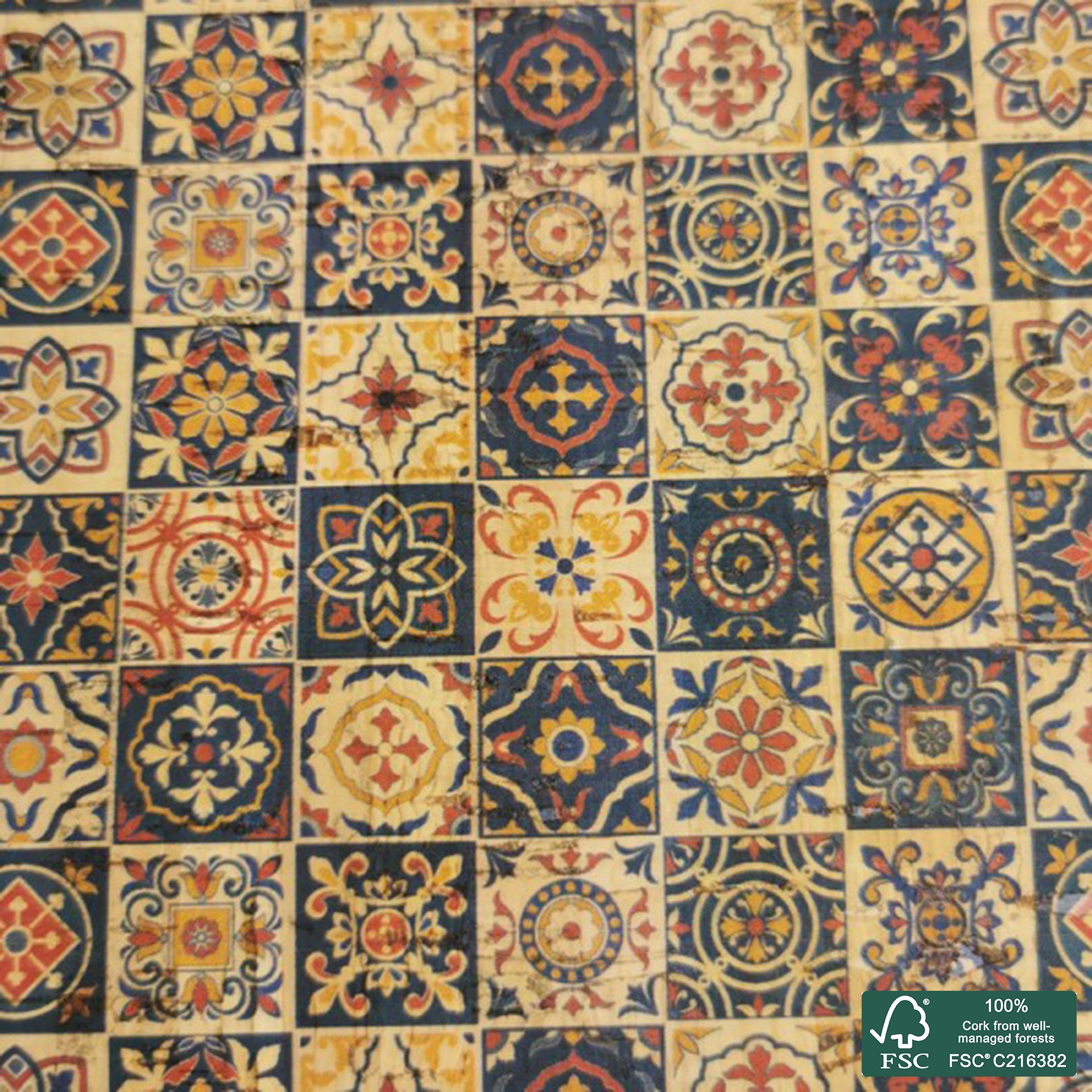 Tiles printed pattern on natural cork fabric (79)