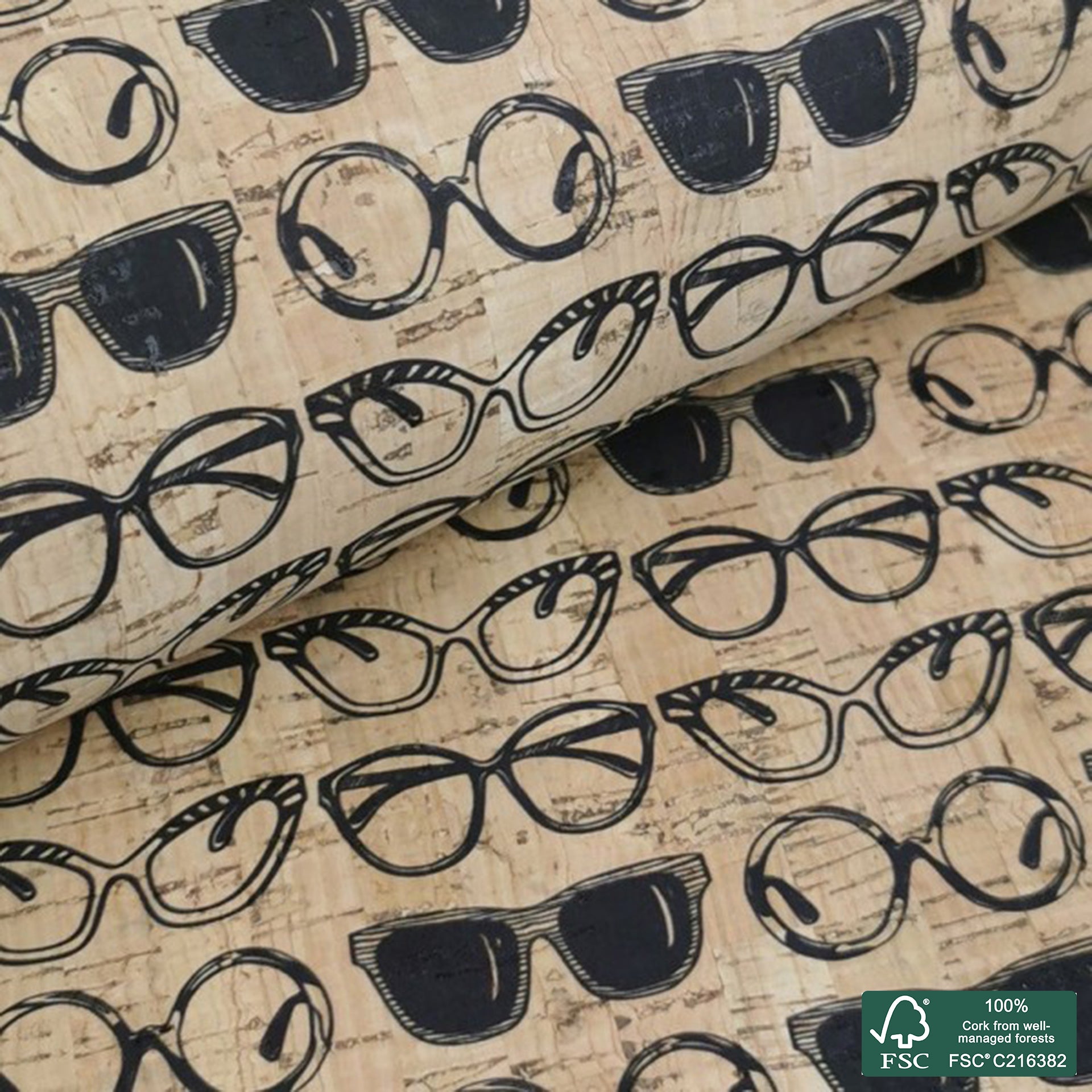 Eyeglasses printed pattern on natural cork fabric (261)