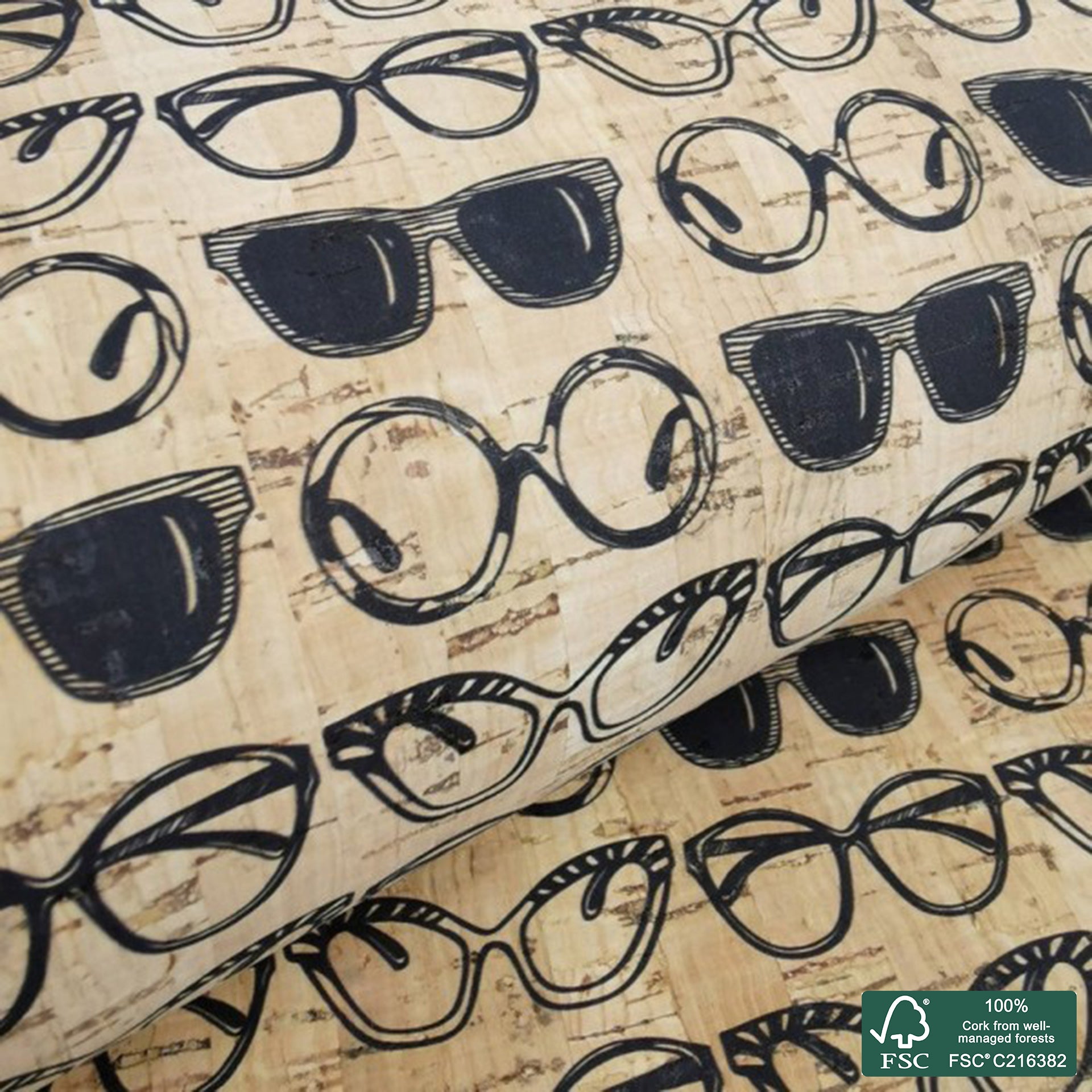 Eyeglasses printed pattern on natural cork fabric (261)
