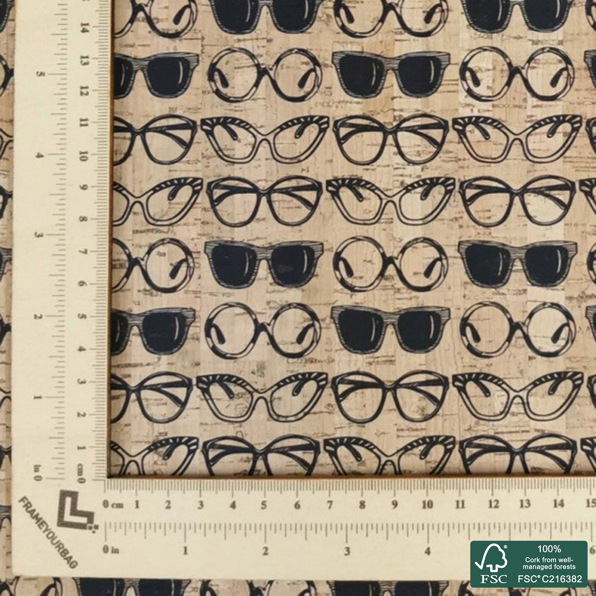 Eyeglasses printed pattern on natural cork fabric (261)