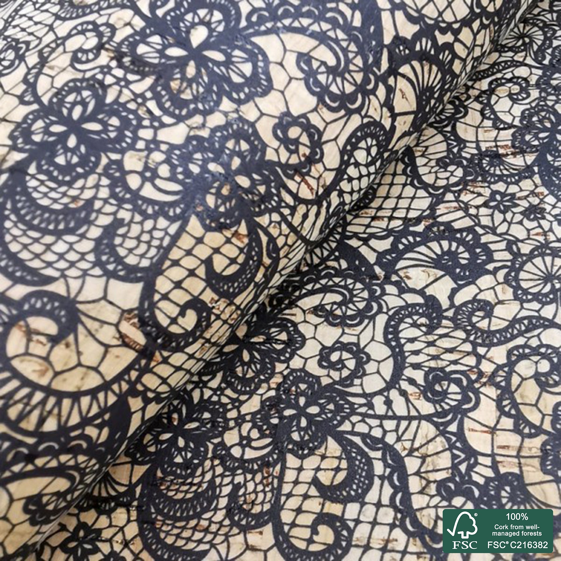 Webing printed pattern on natural cork fabric (343)