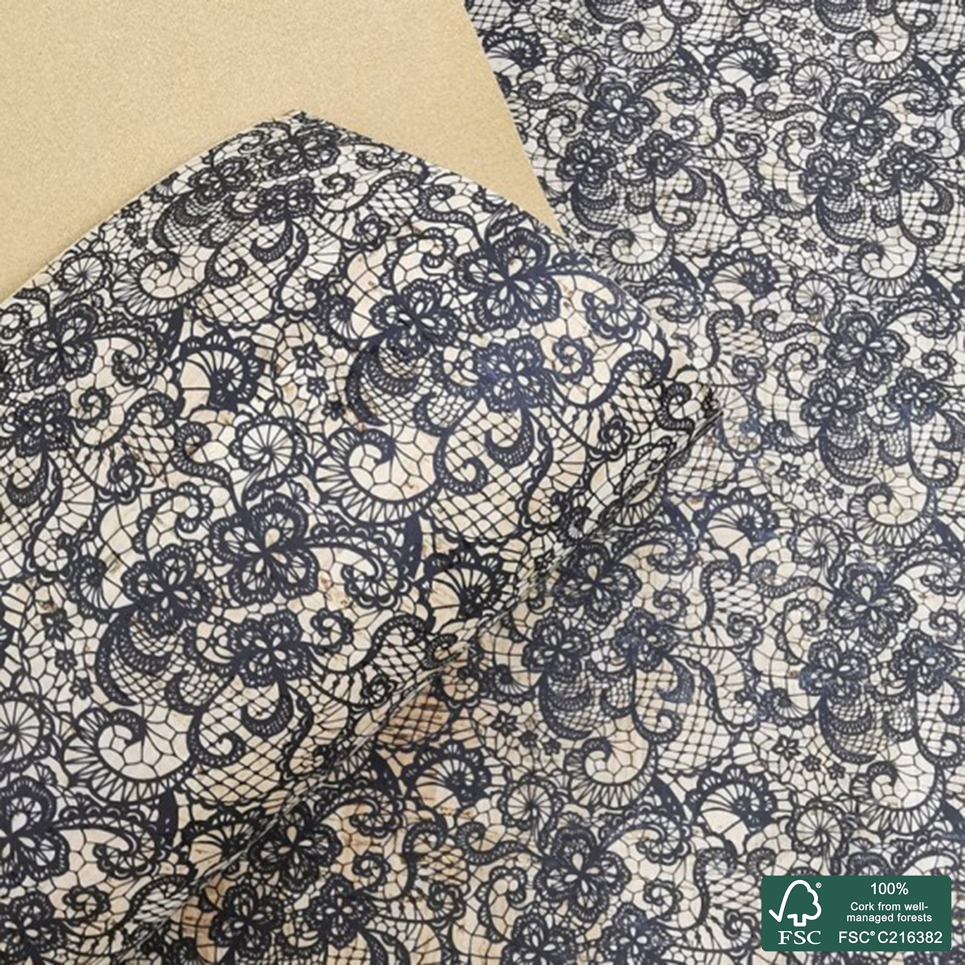 Webing printed pattern on natural cork fabric (343)