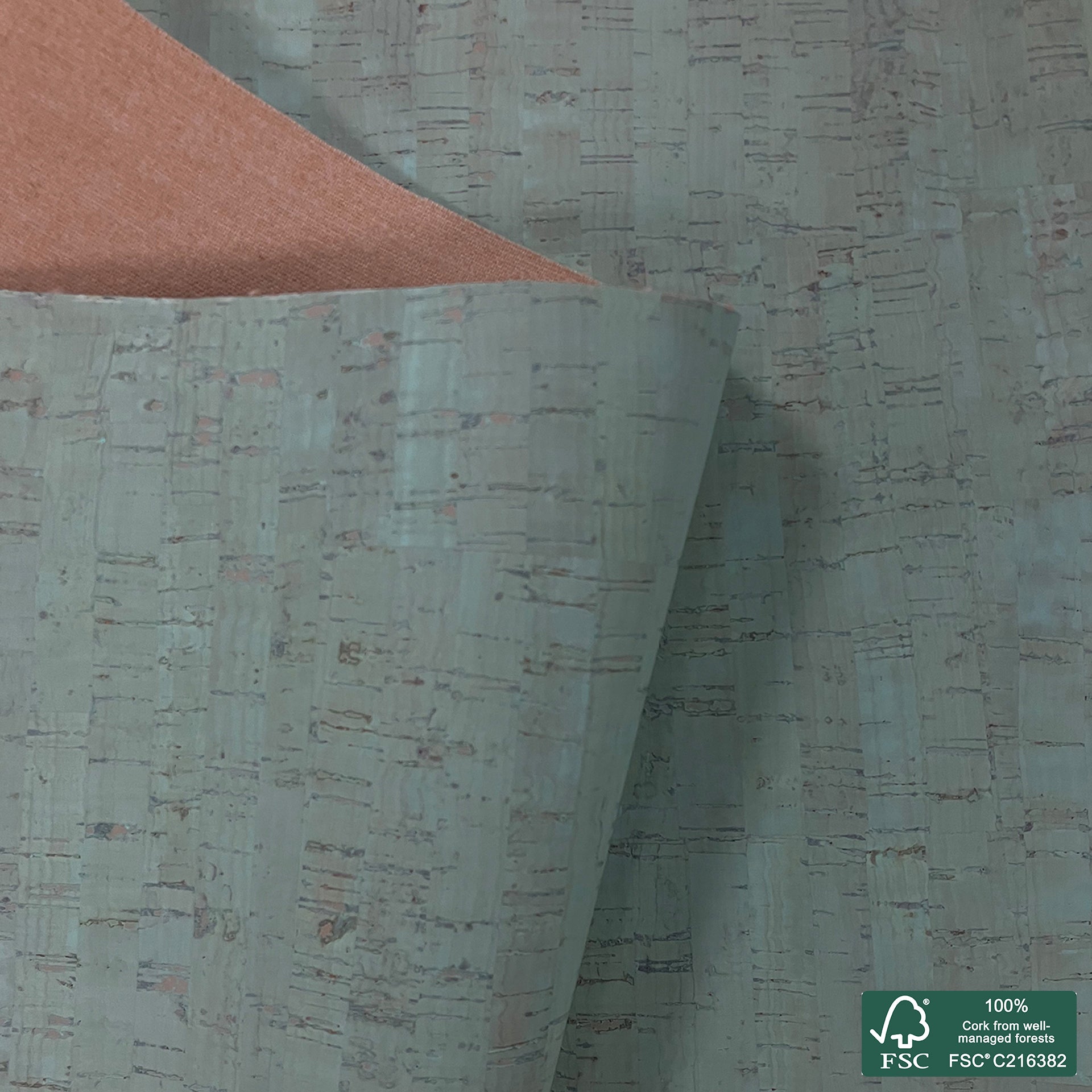 Green Aqua Rustic cork fabric