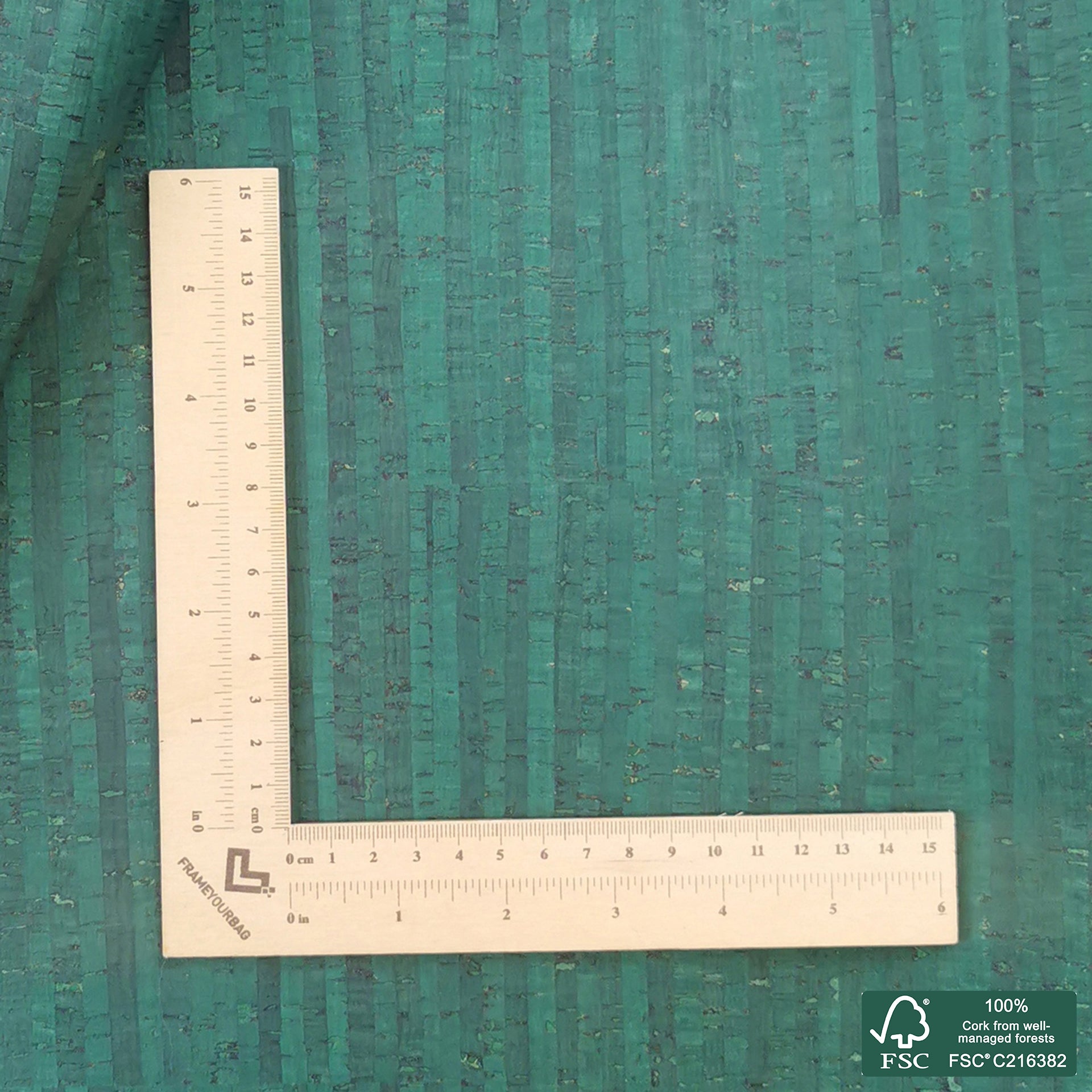 Emerald green rustic cork fabric