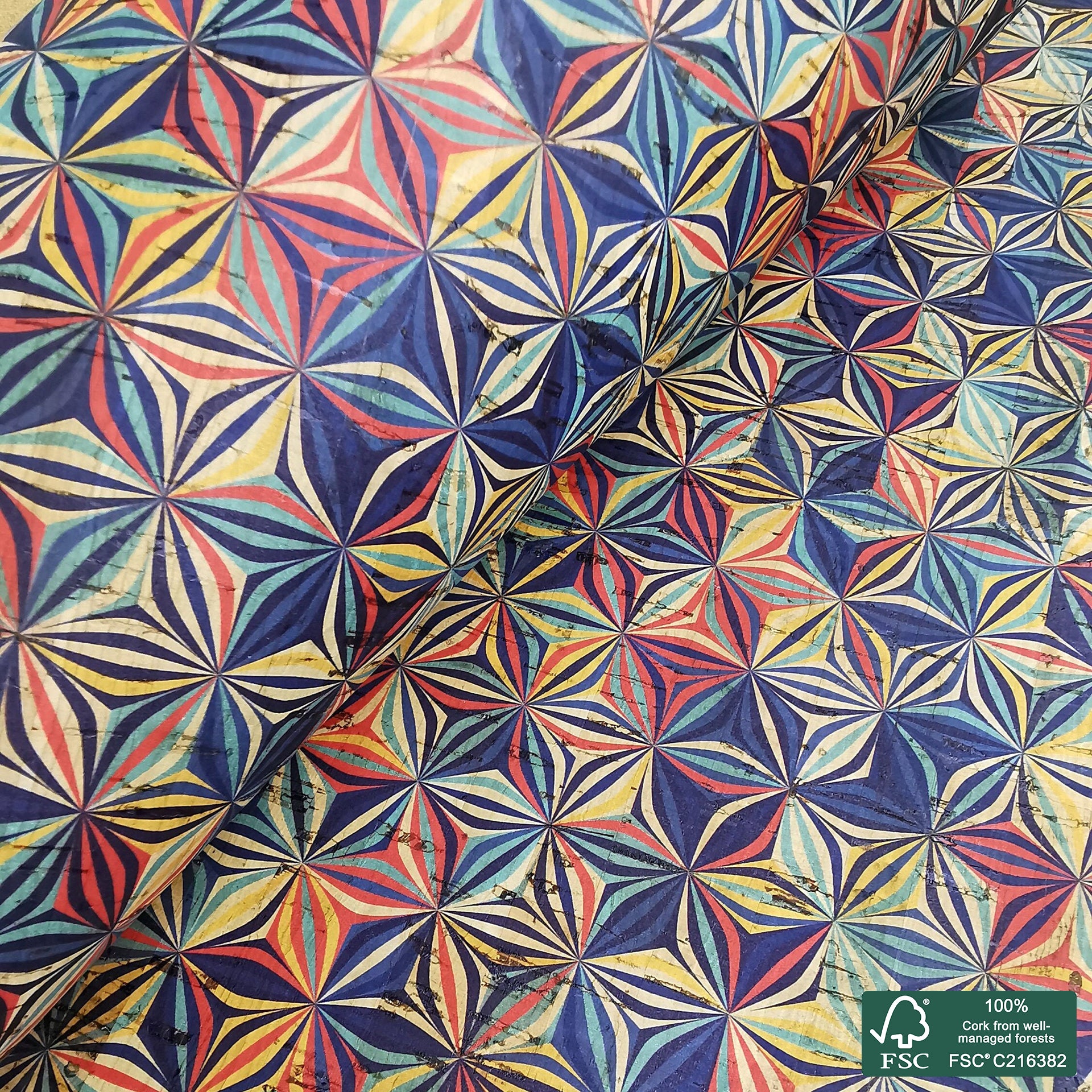 Tiles printed pattern on natural cork fabric (345)