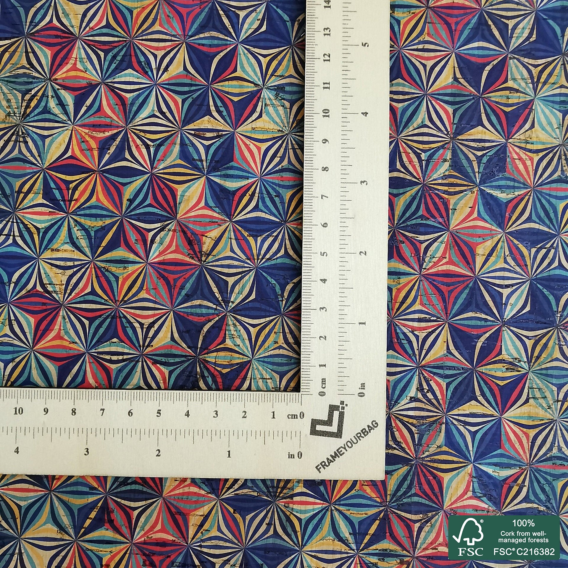 Tiles printed pattern on natural cork fabric (345)