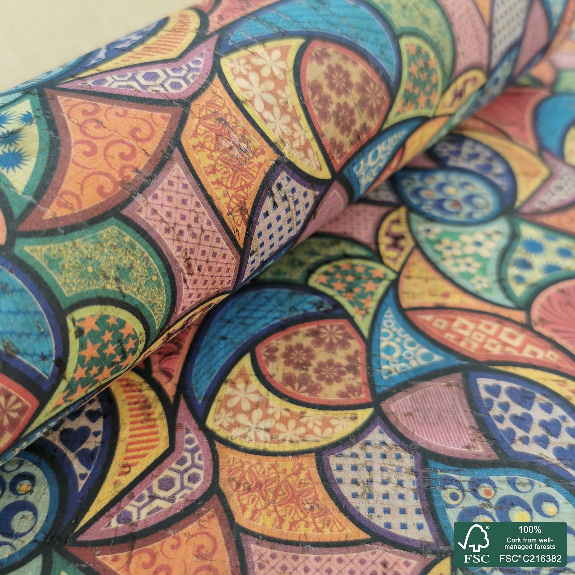 Tiles printed pattern on natural cork fabric (350)