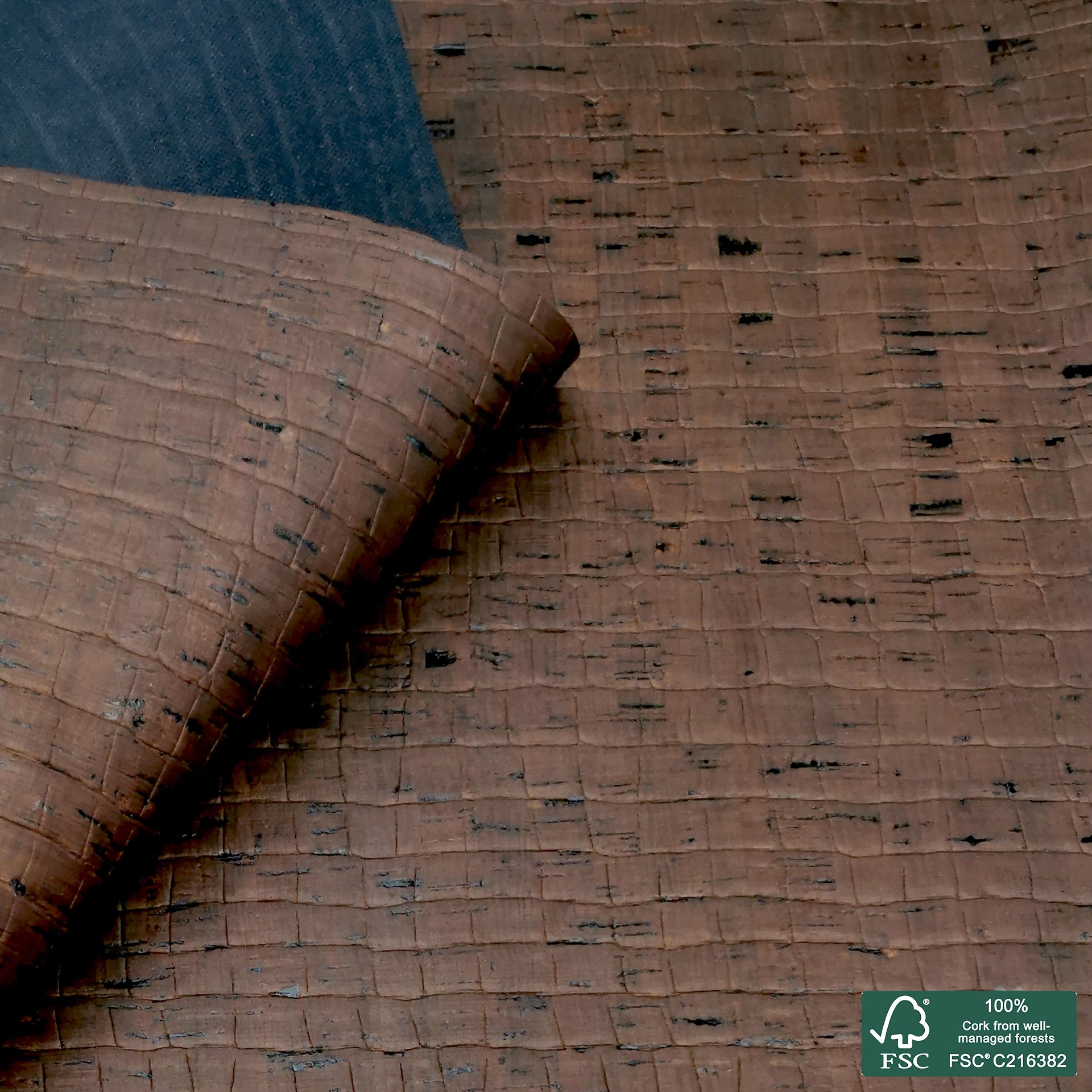 Brown crocodile embossed rustic cork fabric