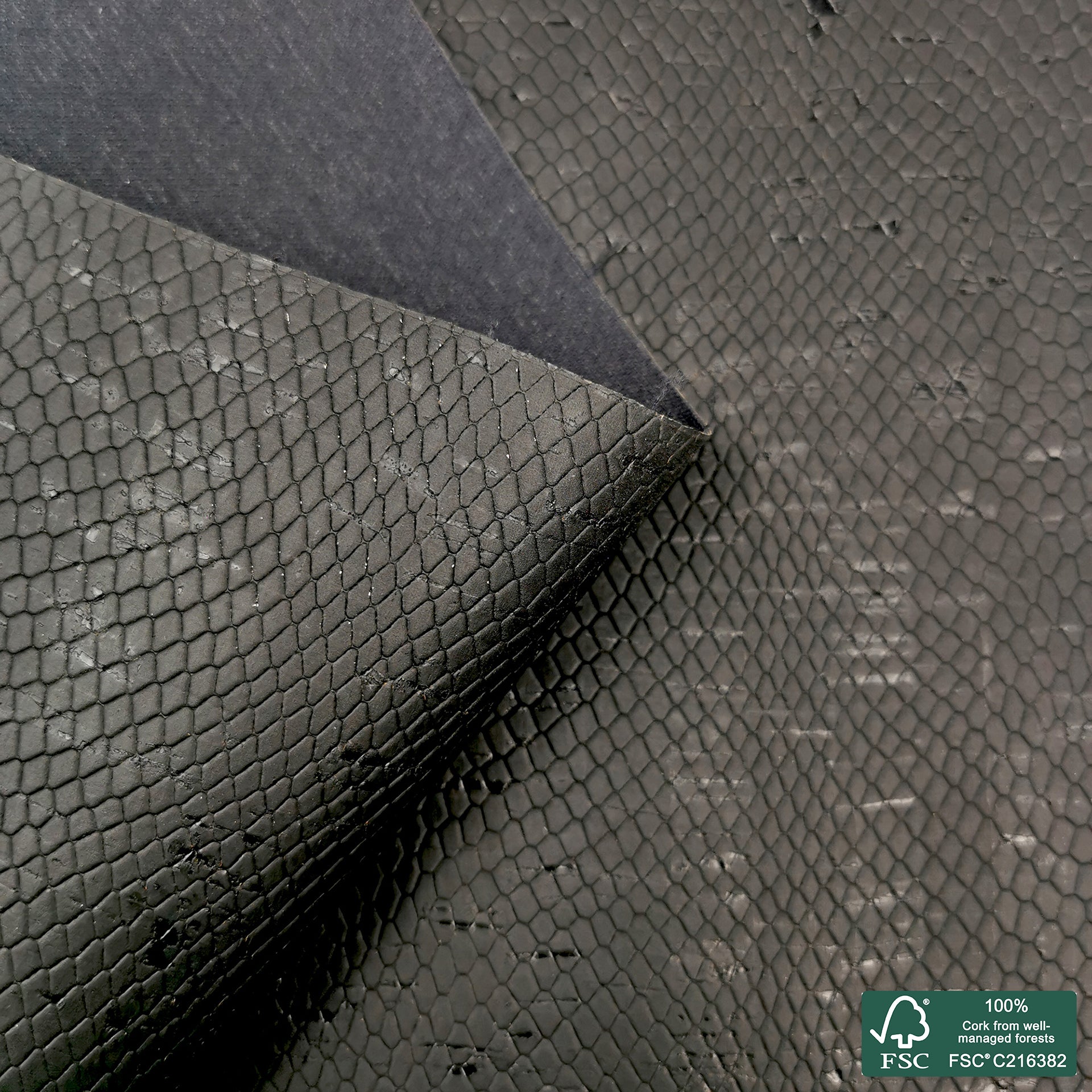 Black snake embossed rustic cork fabric