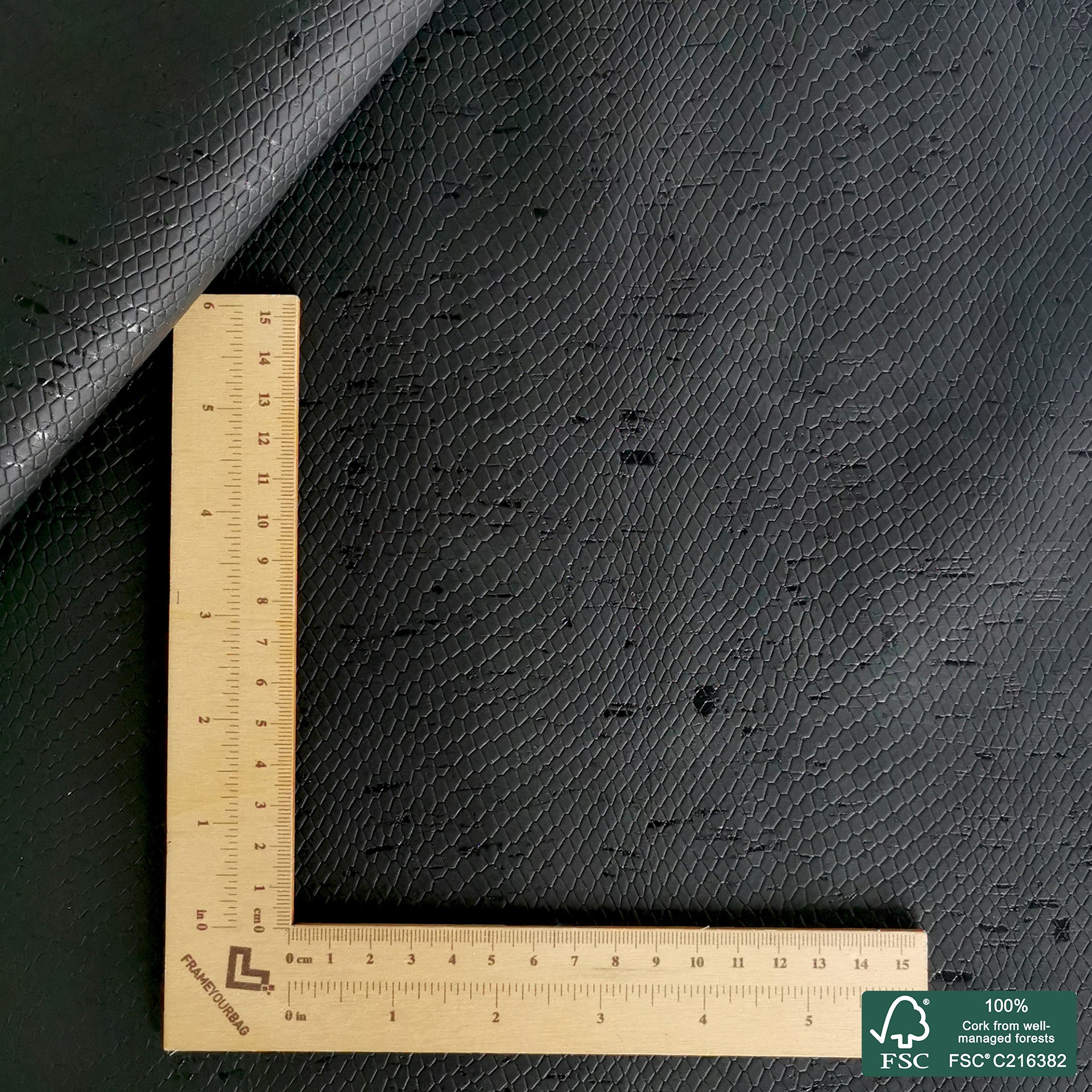 Black snake embossed rustic cork fabric