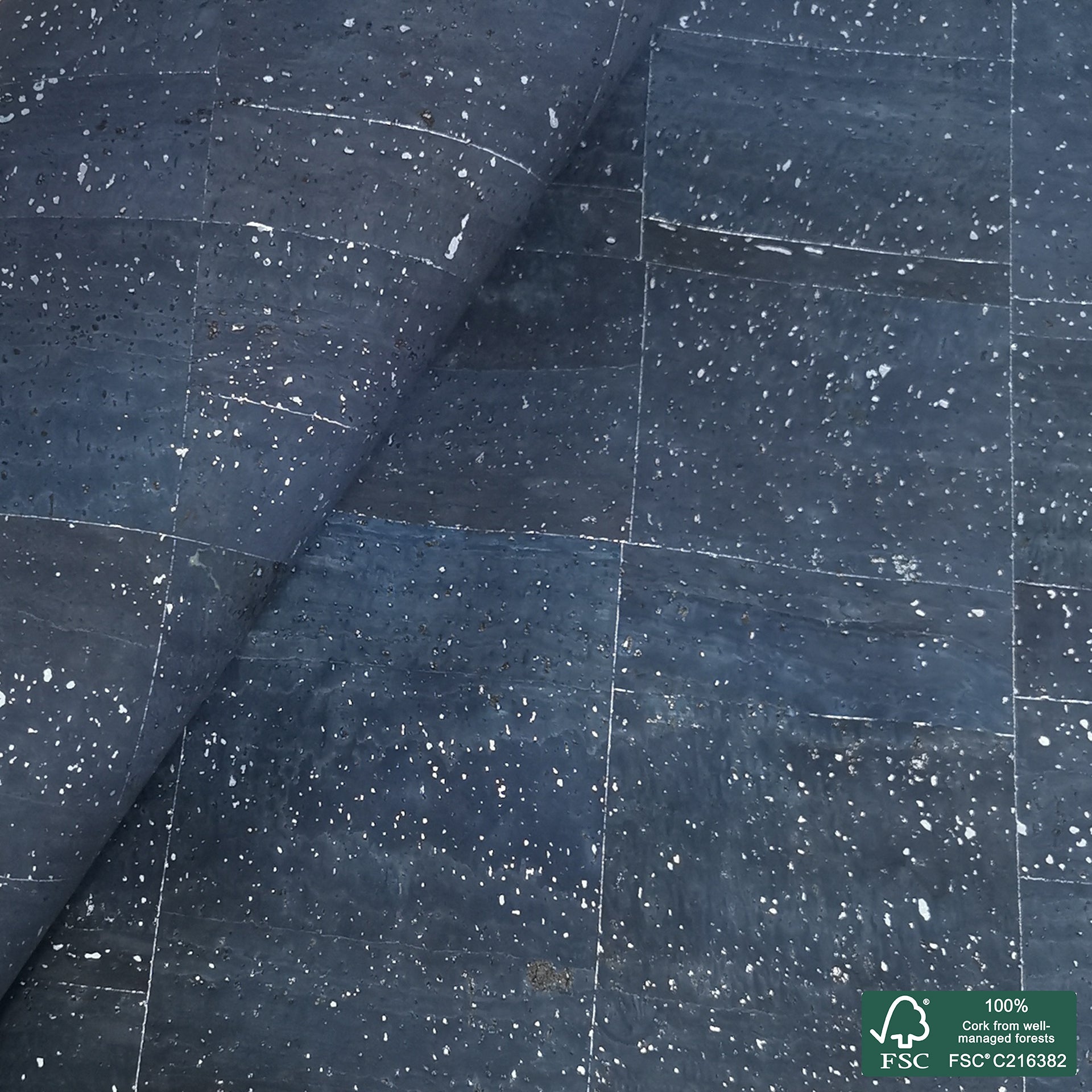 Navy blue superior with silver flecks cork fabric