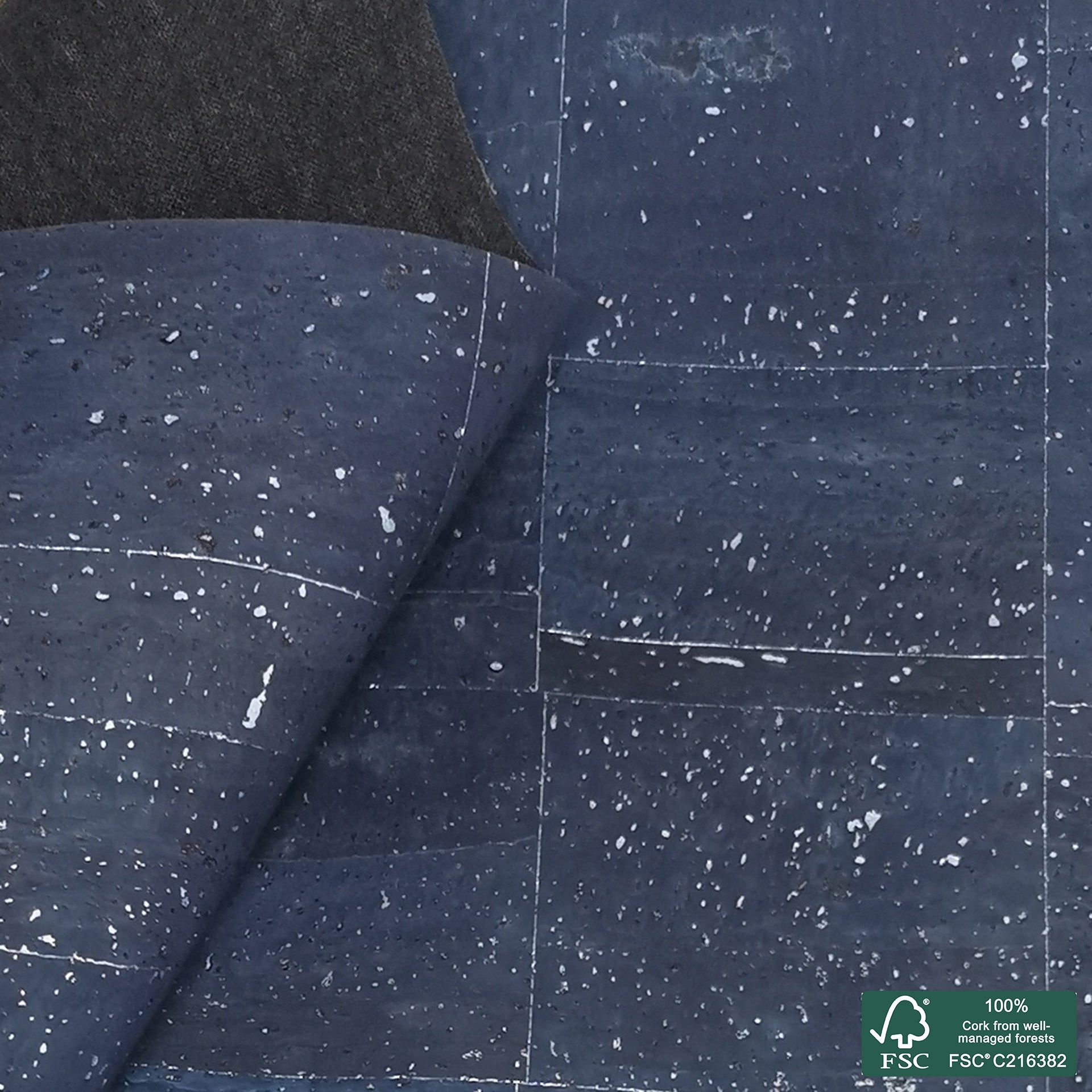 Navy blue superior with silver flecks cork fabric