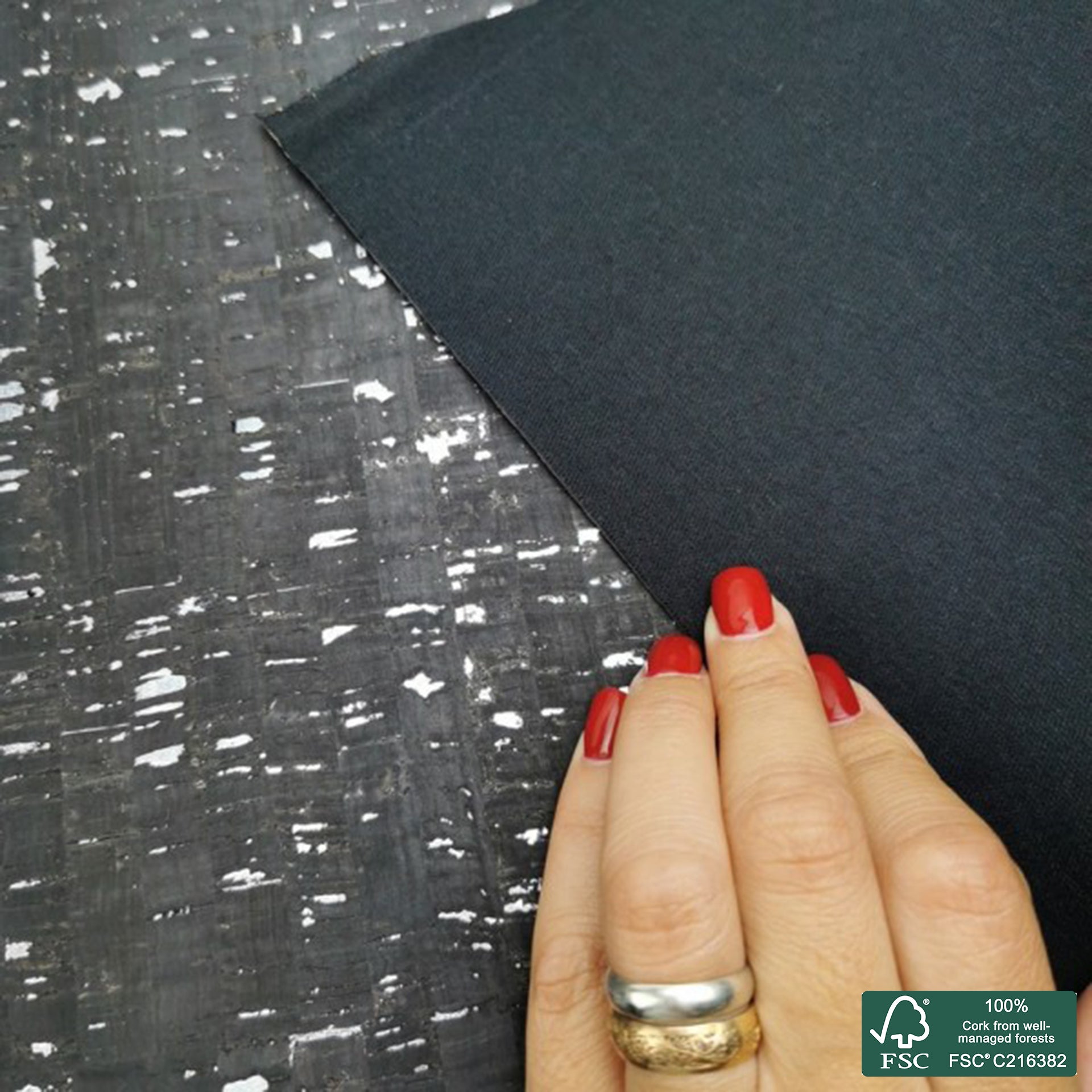 Black rustic with silver flecks cork fabric