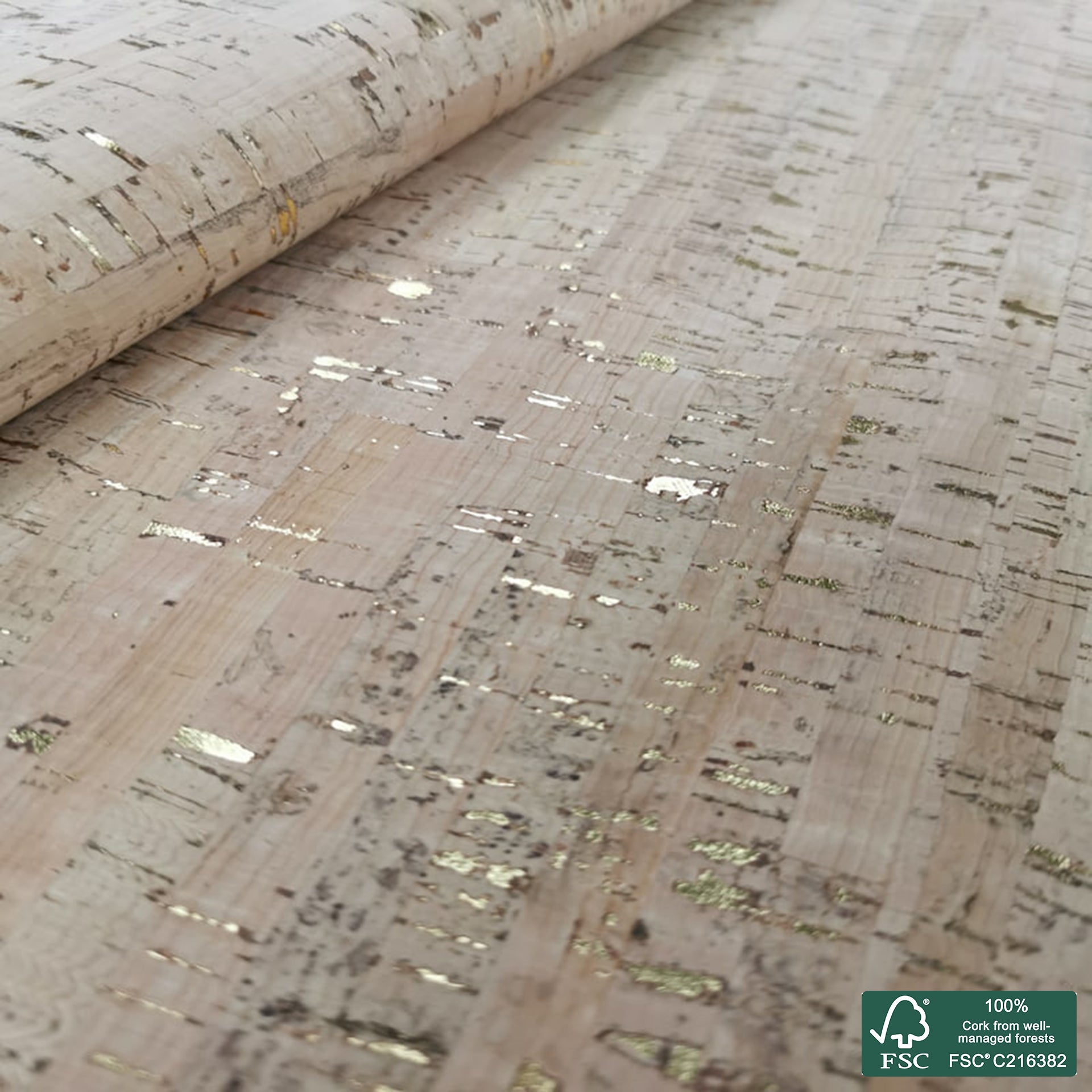 Natural rustic with golden flecks cork fabric