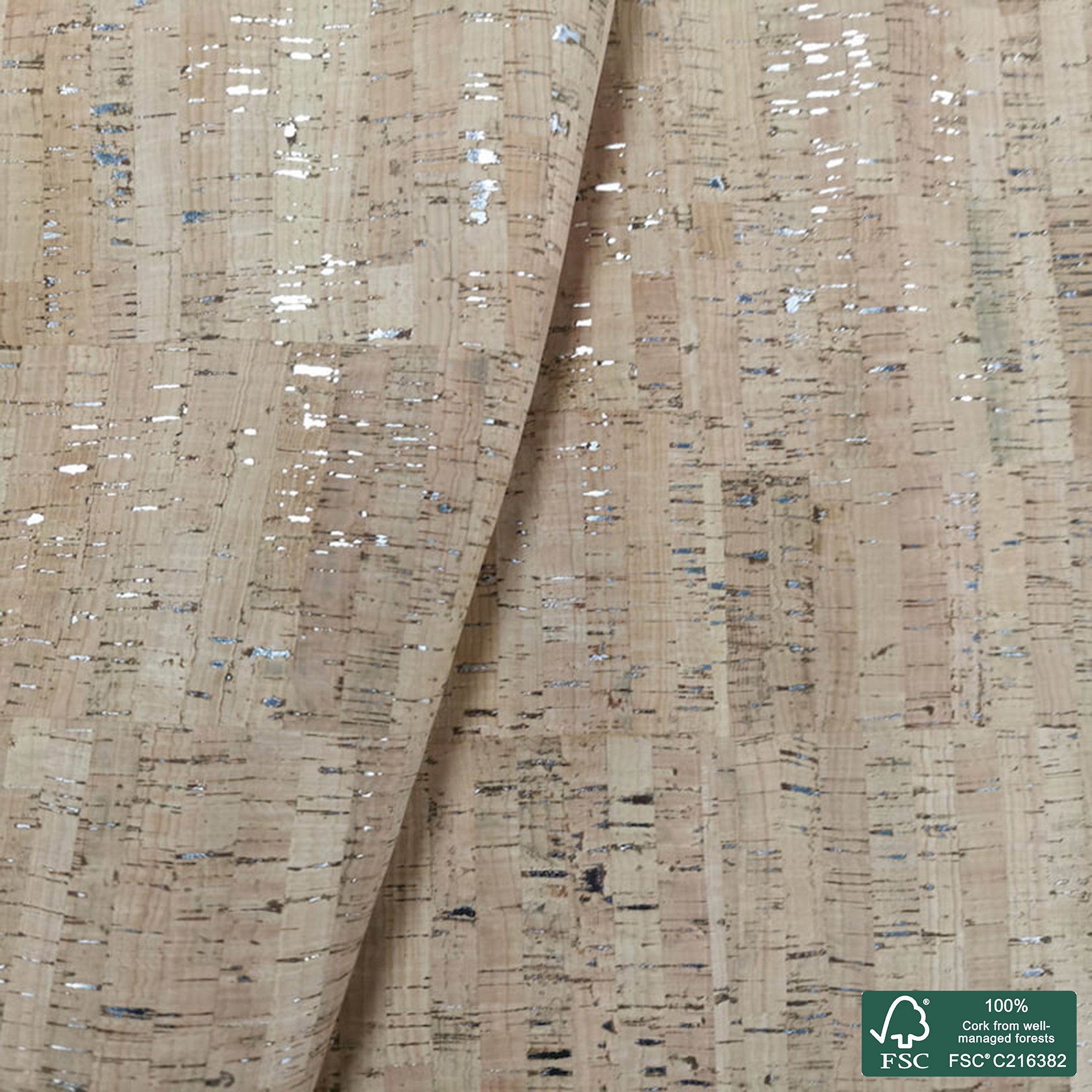 Natural rustic with silver flecks cork fabric