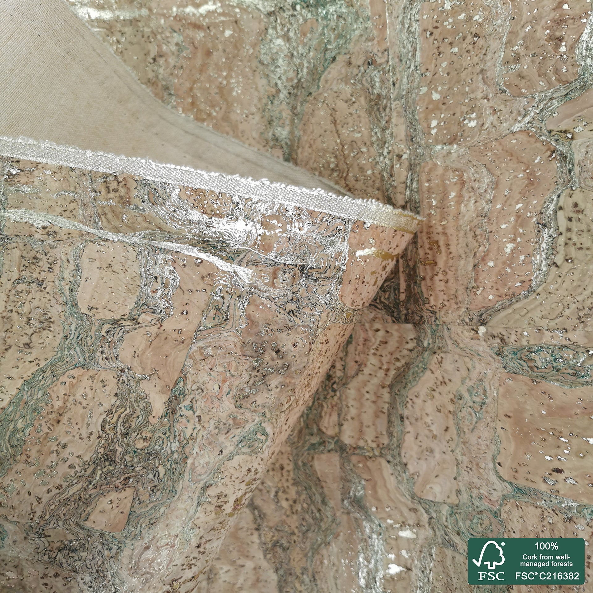 Natural superior with green golden roots cork fabric
