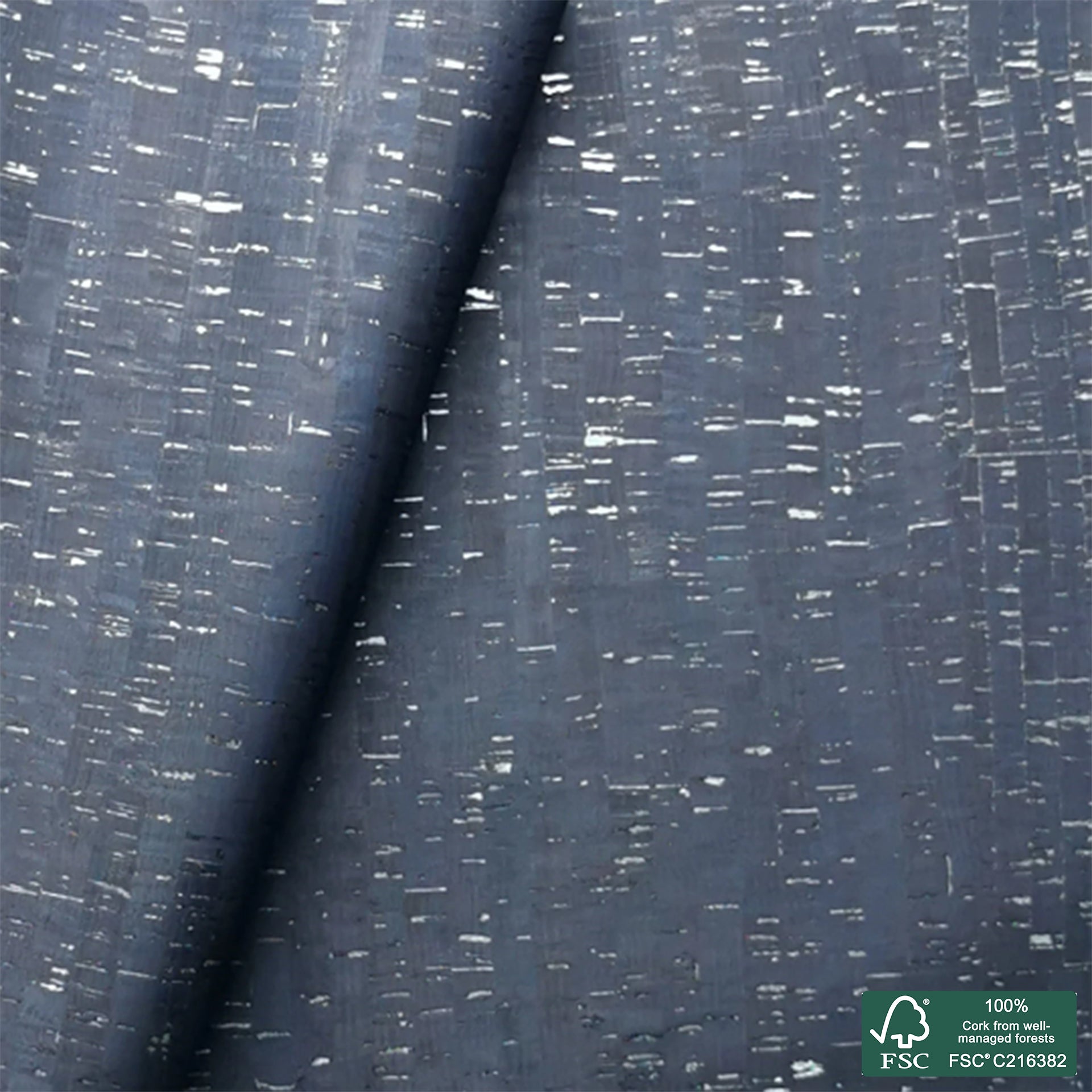 Navy blue rustic with silver flecks cork fabric