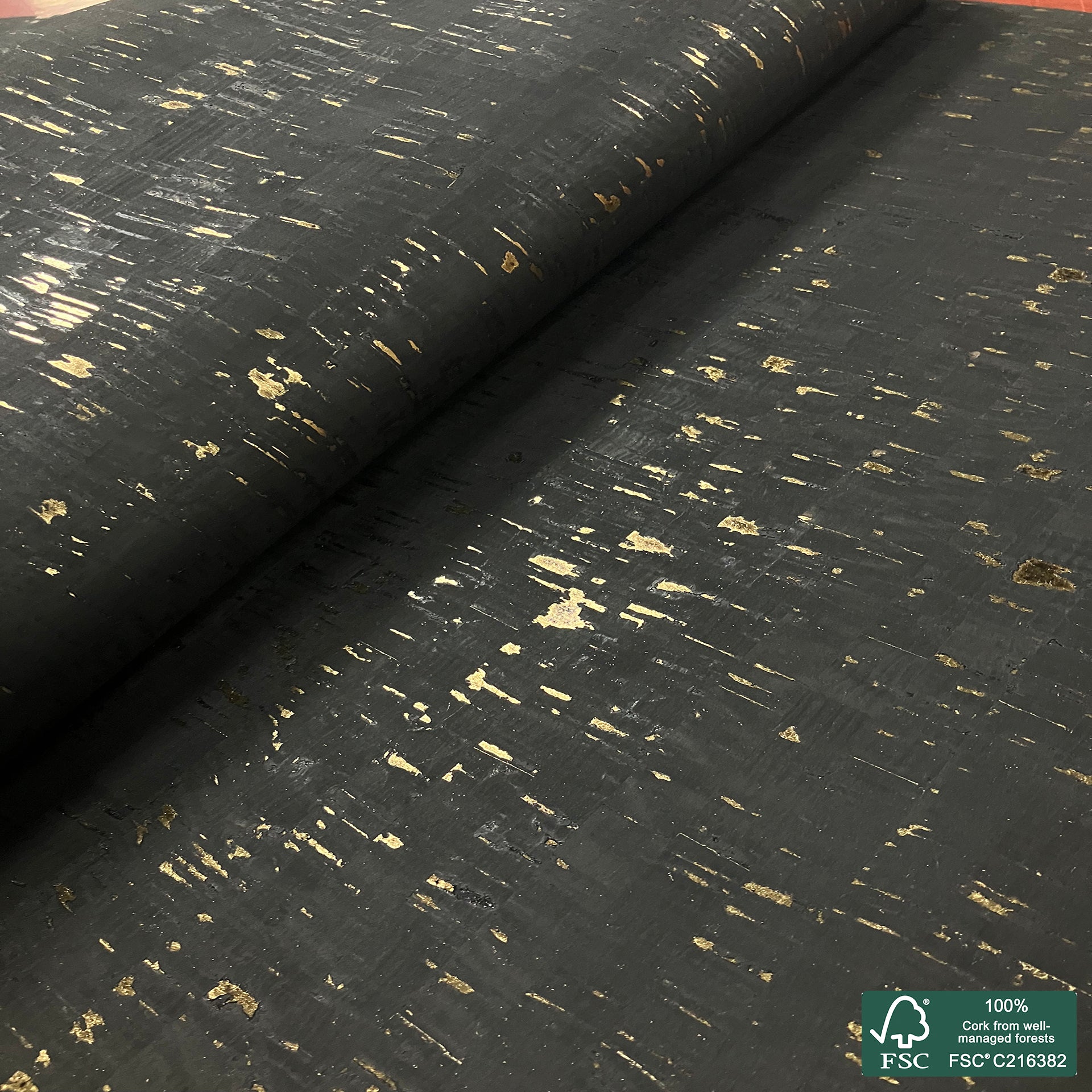 Black rustic with golden flecks cork fabric