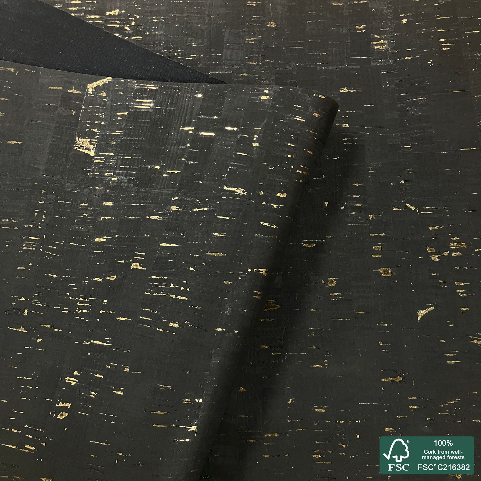 Black rustic with golden flecks cork fabric