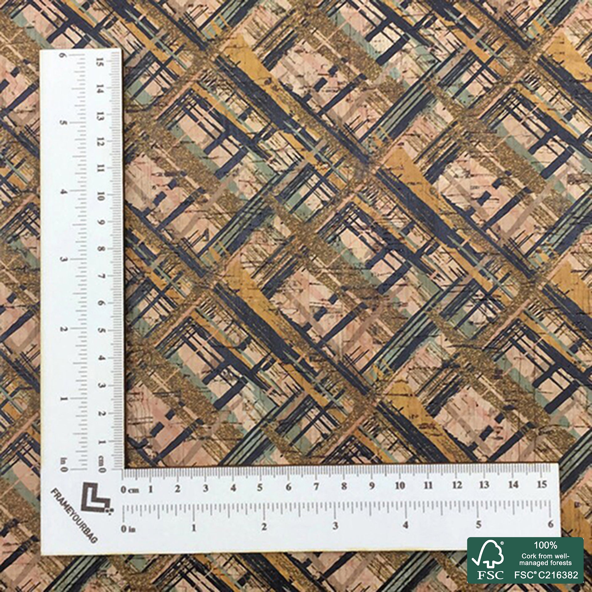 Stripes printed pattern on natural cork fabric (96)