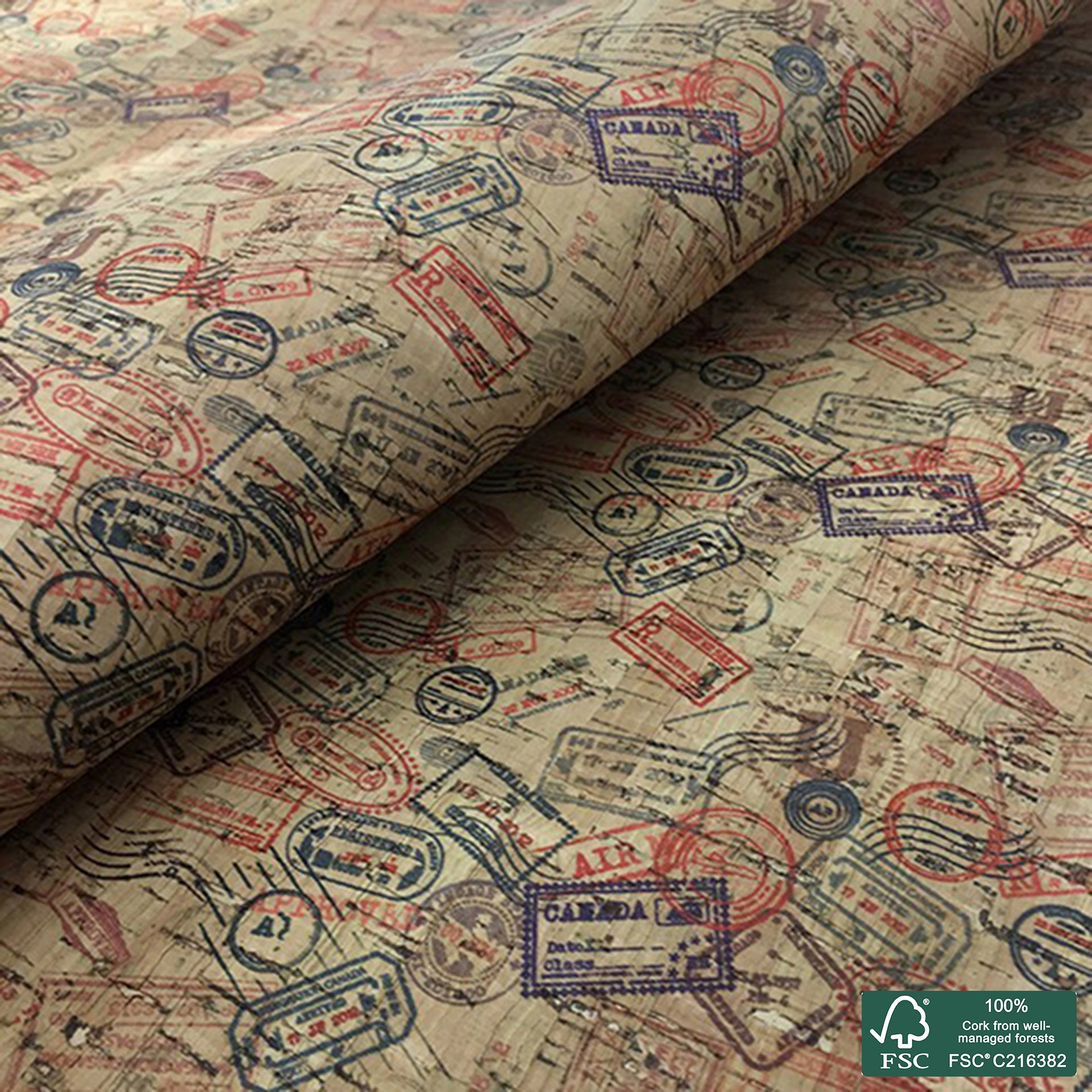Stampes printed pattern on natural cork fabric (98)