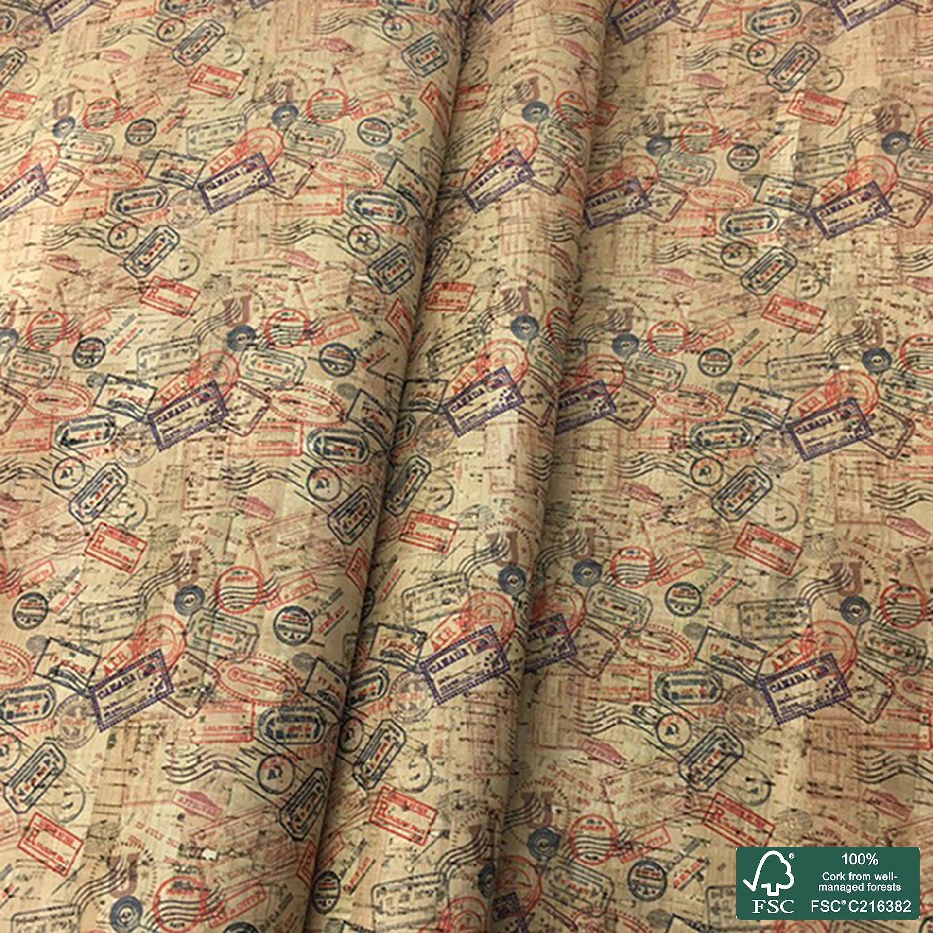 Stampes printed pattern on natural cork fabric (98)