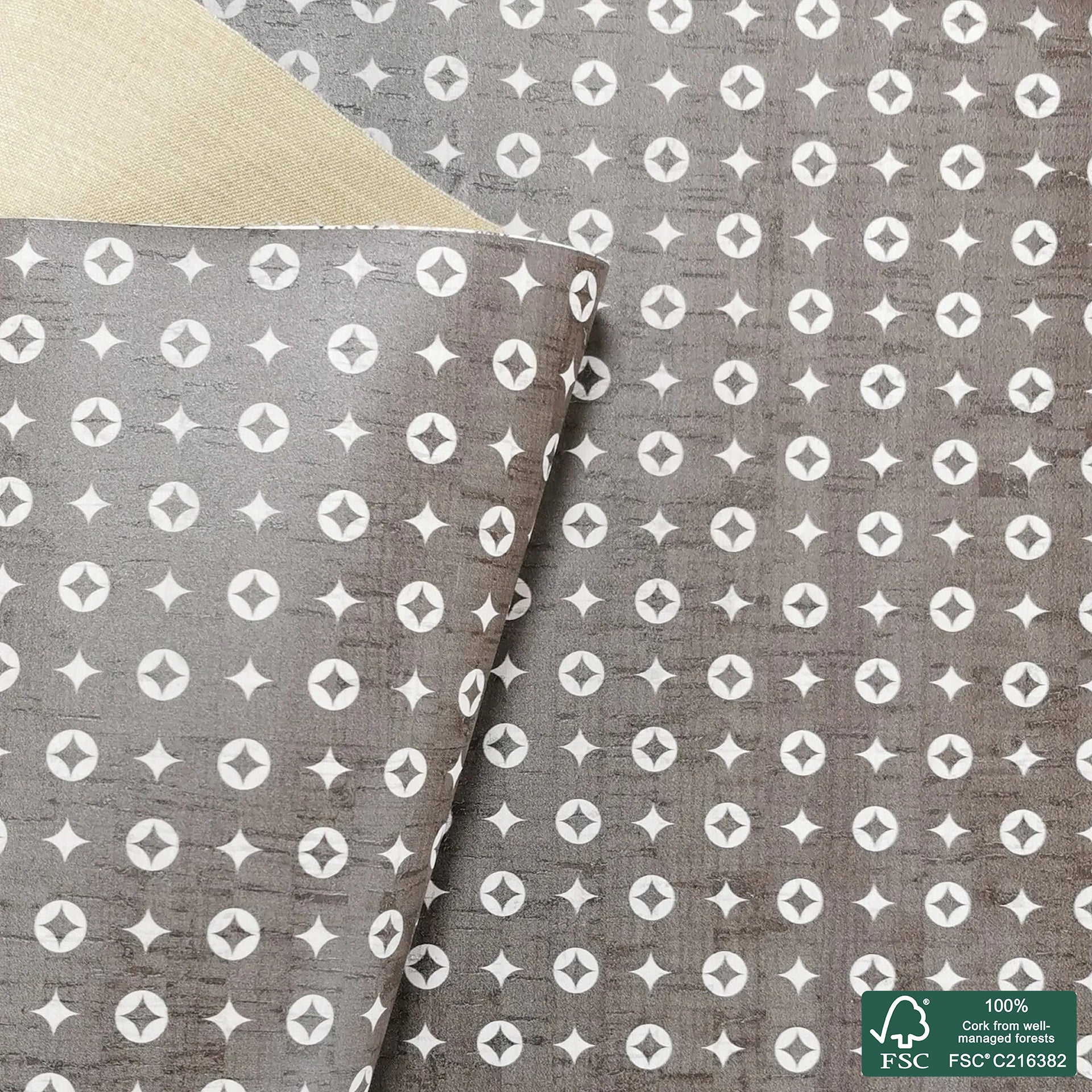 Sparks printed pattern on white cork fabric (180)