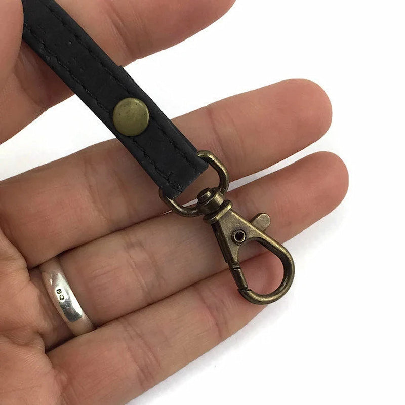 Black cork handbag handle 120 cm x 10 mm with antique brass hook