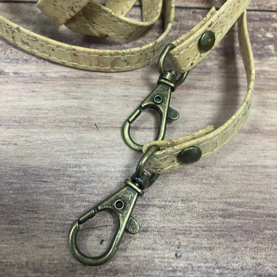 Natural cork handbag handle 120 cm x 10 mm with antique brass hook