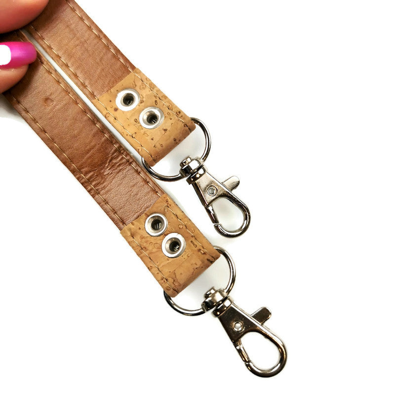 Natural cork handbag handle with PU 120 cm x 18 mm with silver hook