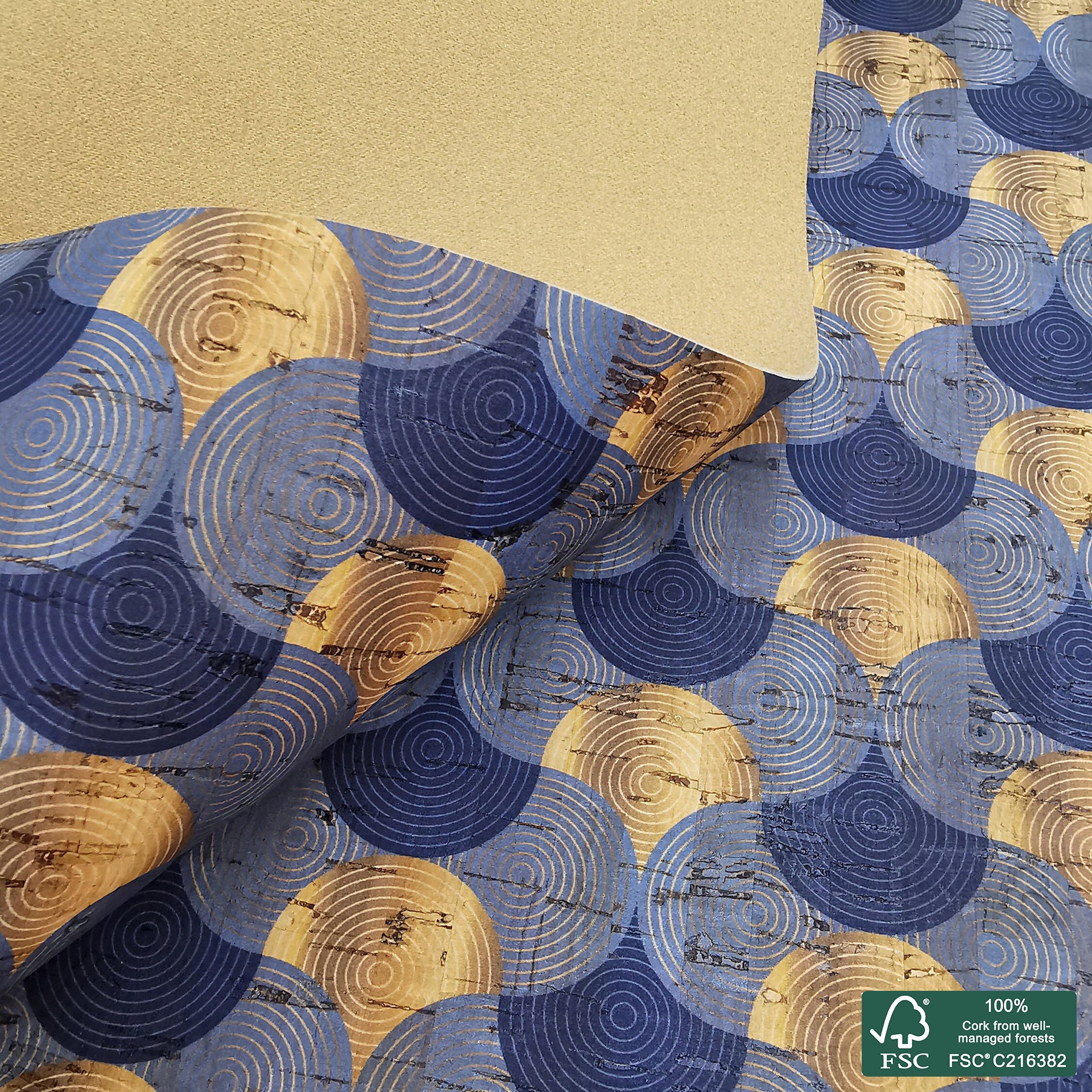 Wave printed pattern on natural cork fabric (341)
